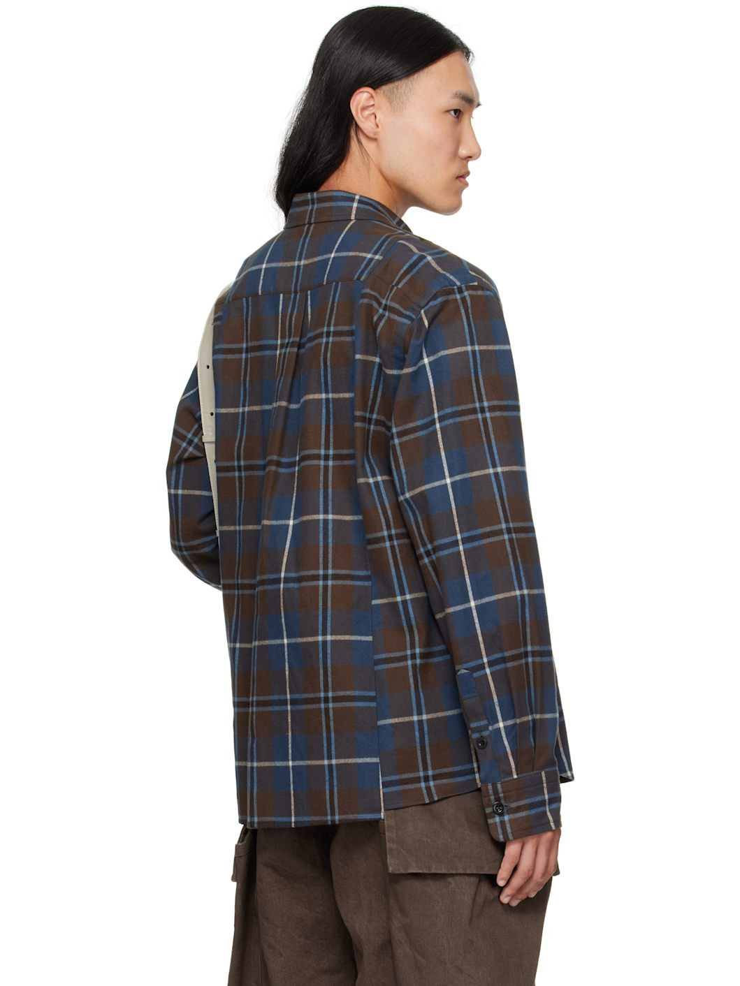 Brown & Blue Plaid Flannel Shirt - 3