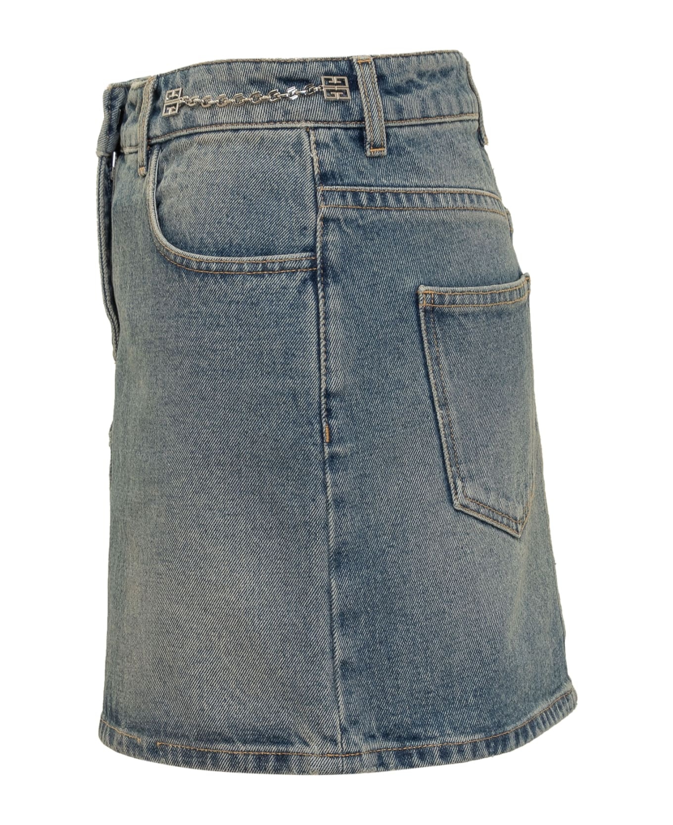 Denim Skirt With Chain - 3