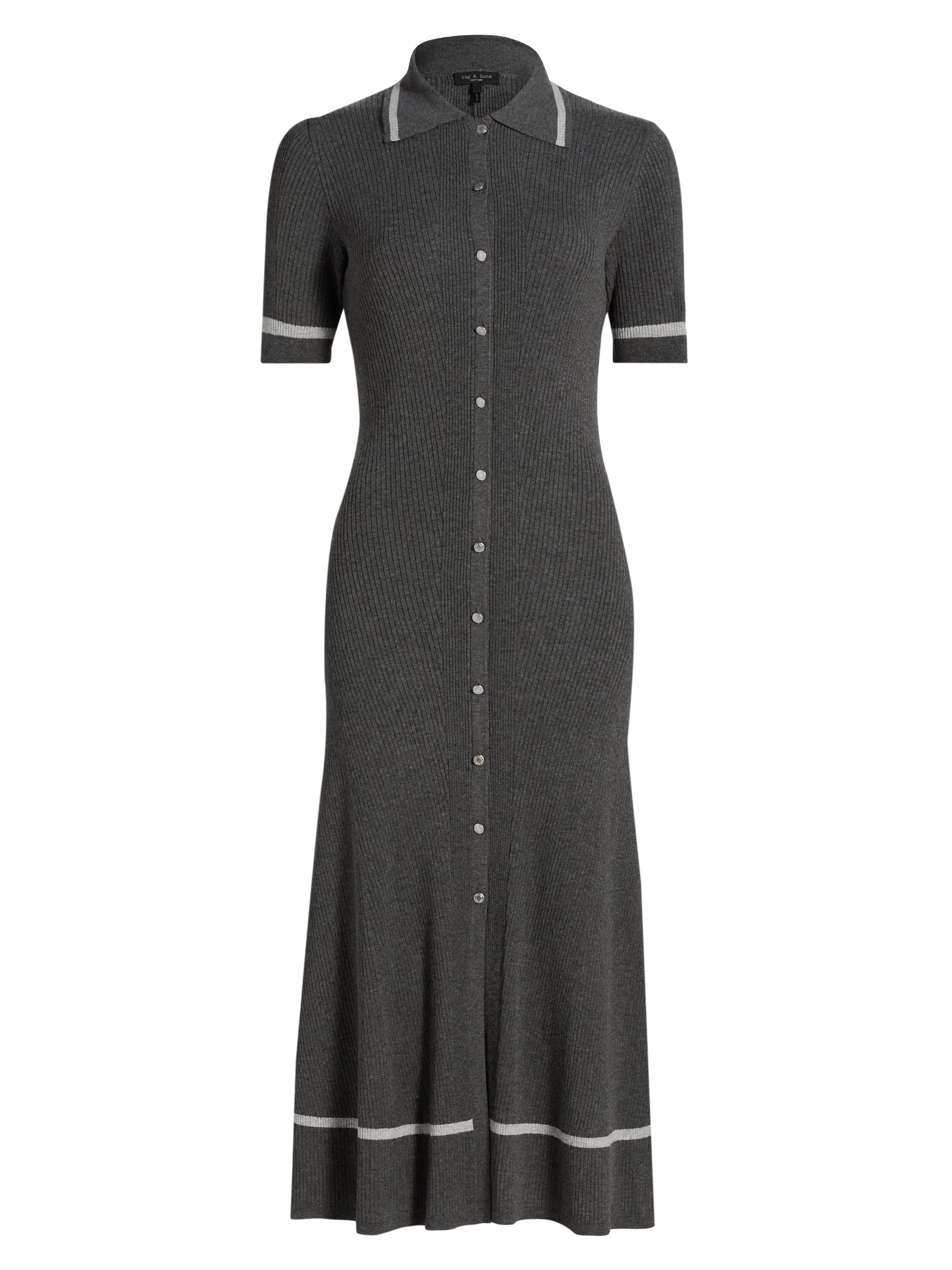 Women's Kassy Rib-Knit Polo Midi-Dress - Charcoal - 1