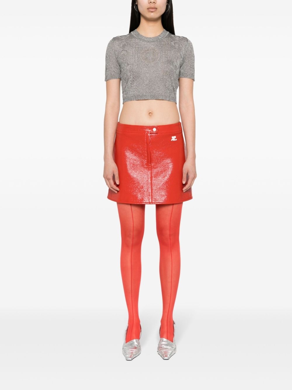metallic fine-ribbed top - 2