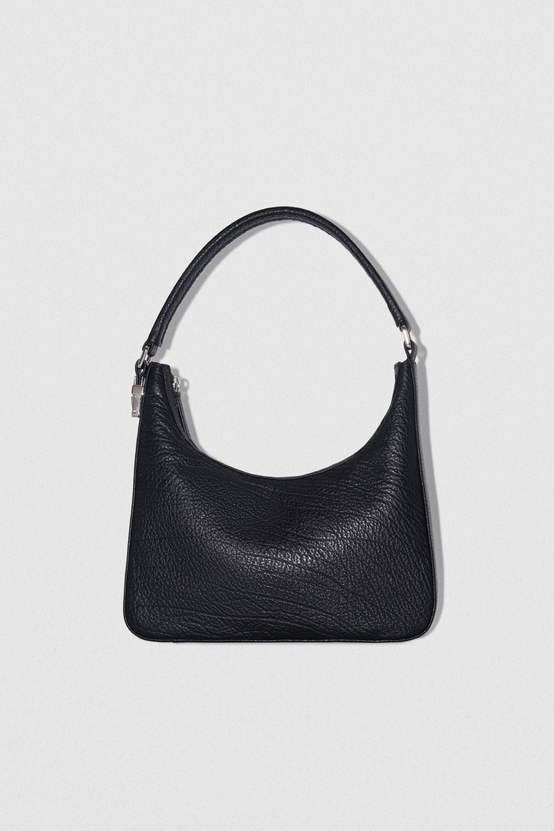Rhea Black Large Grain Leather Shoulder Bag - 1