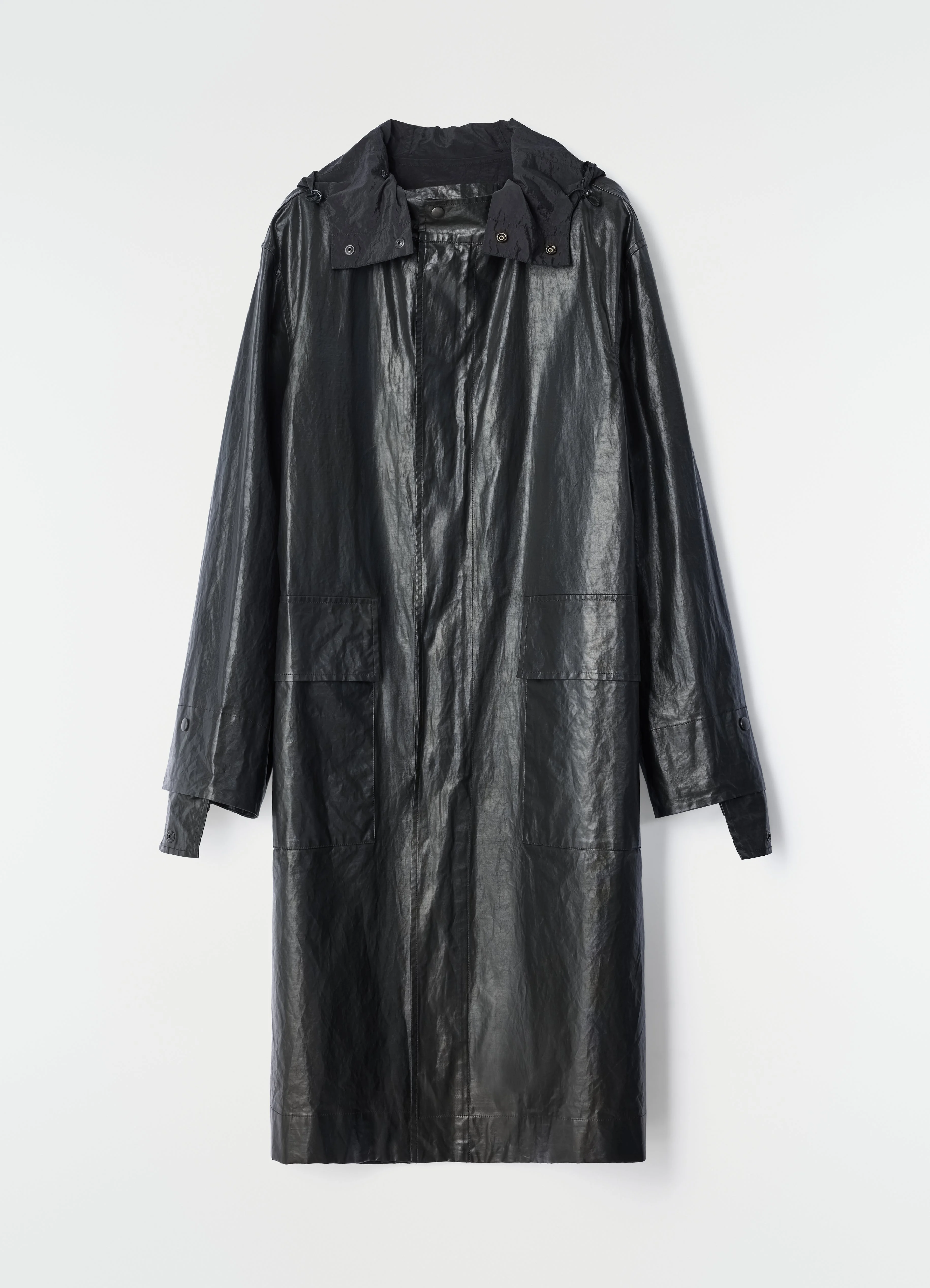 LONG RAINCOAT IN RUBBERIZED COTTON LINEN - 1