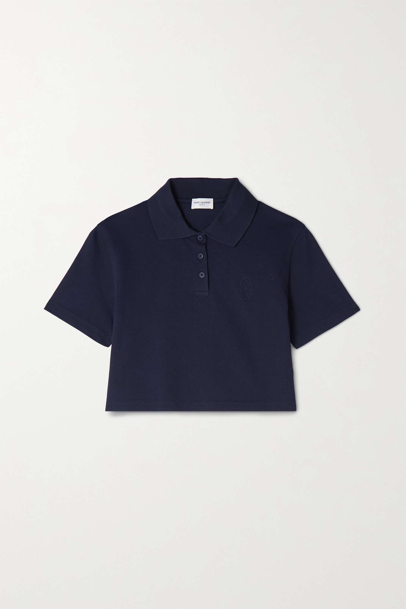 Cropped cotton-piqué polo shirt - 1