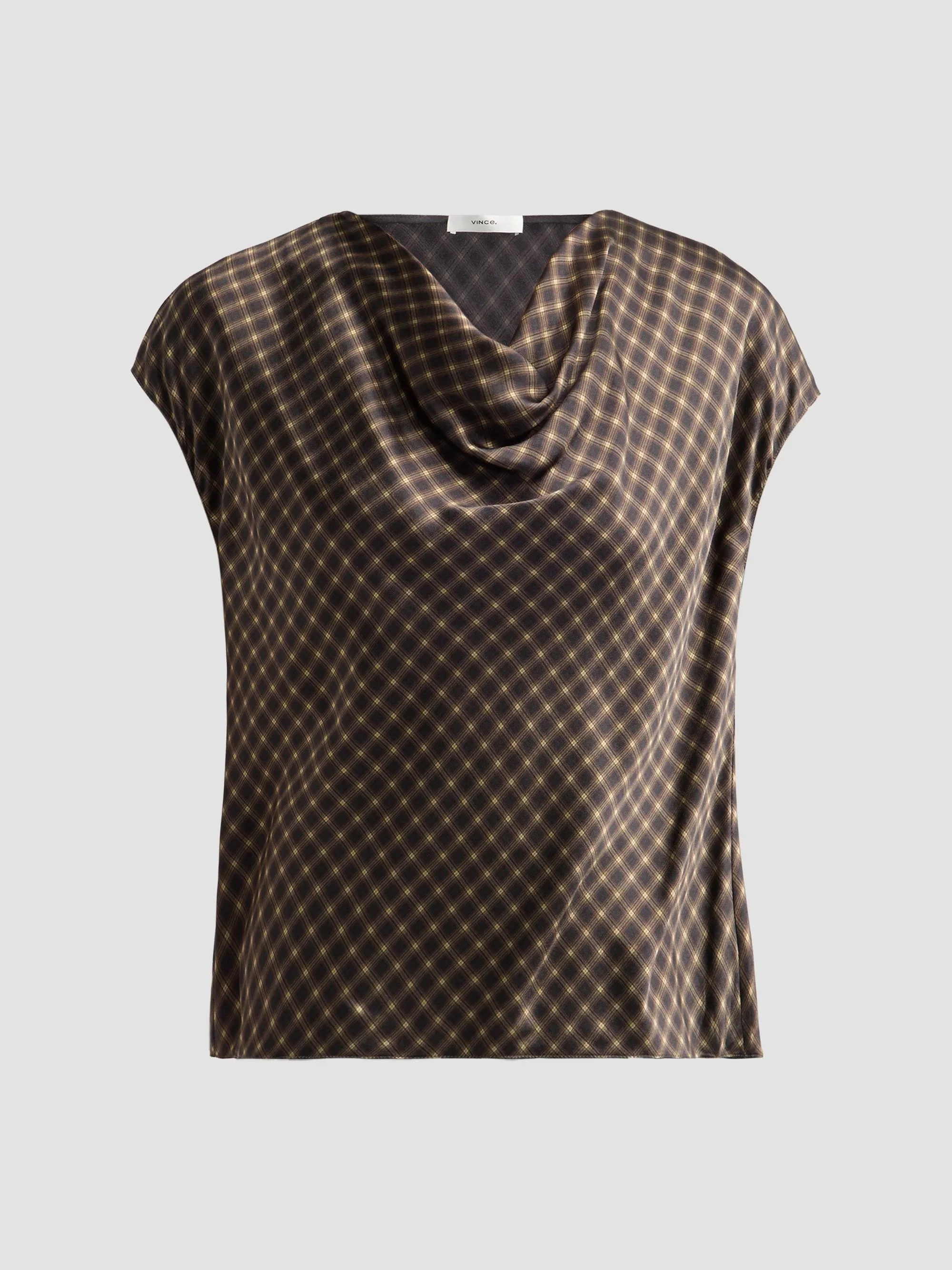 Women's Ombré Plaid Cowlneck Blouse - Black Camel - 1