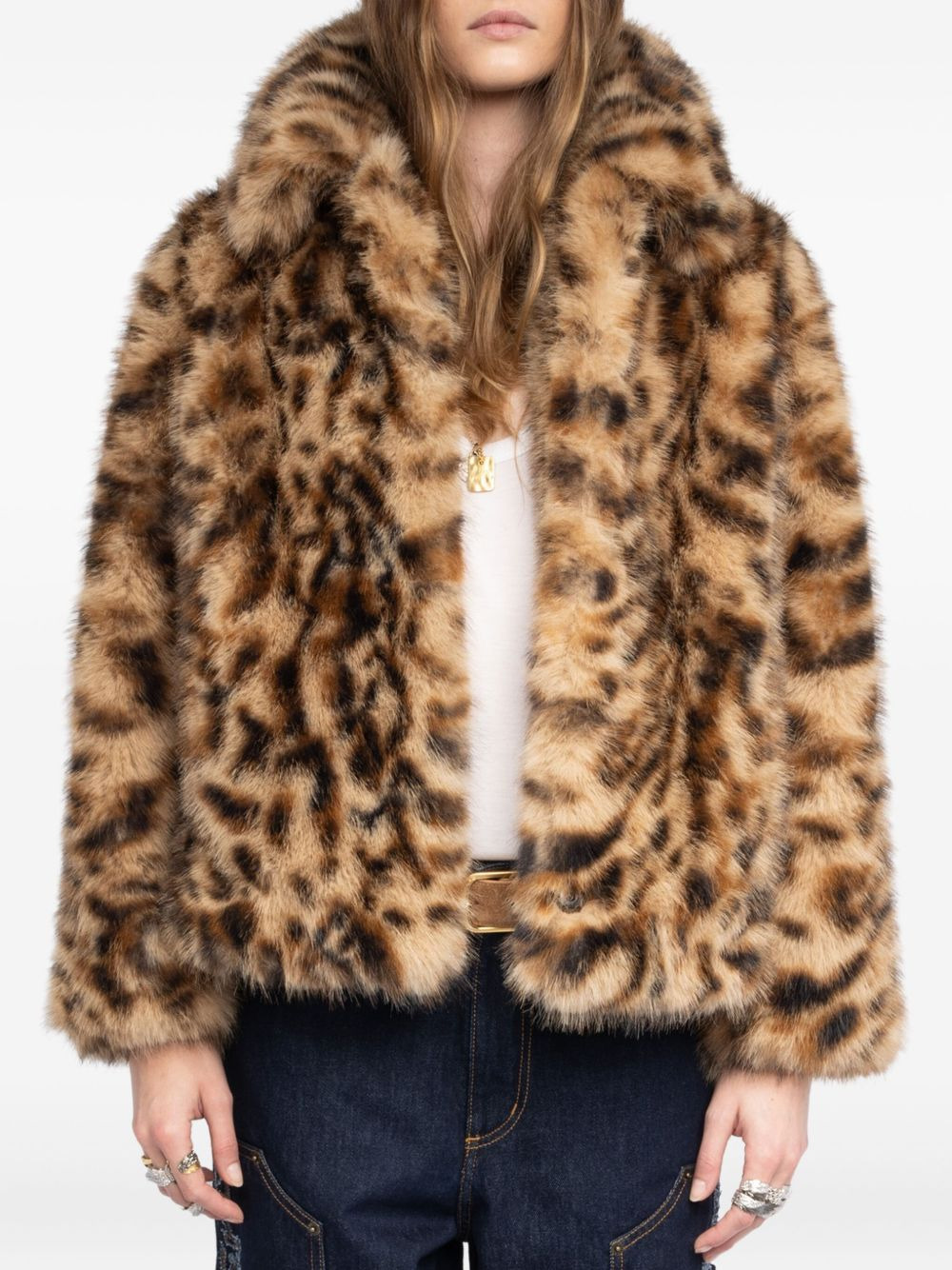 leopard-print faux-fur coat - 4