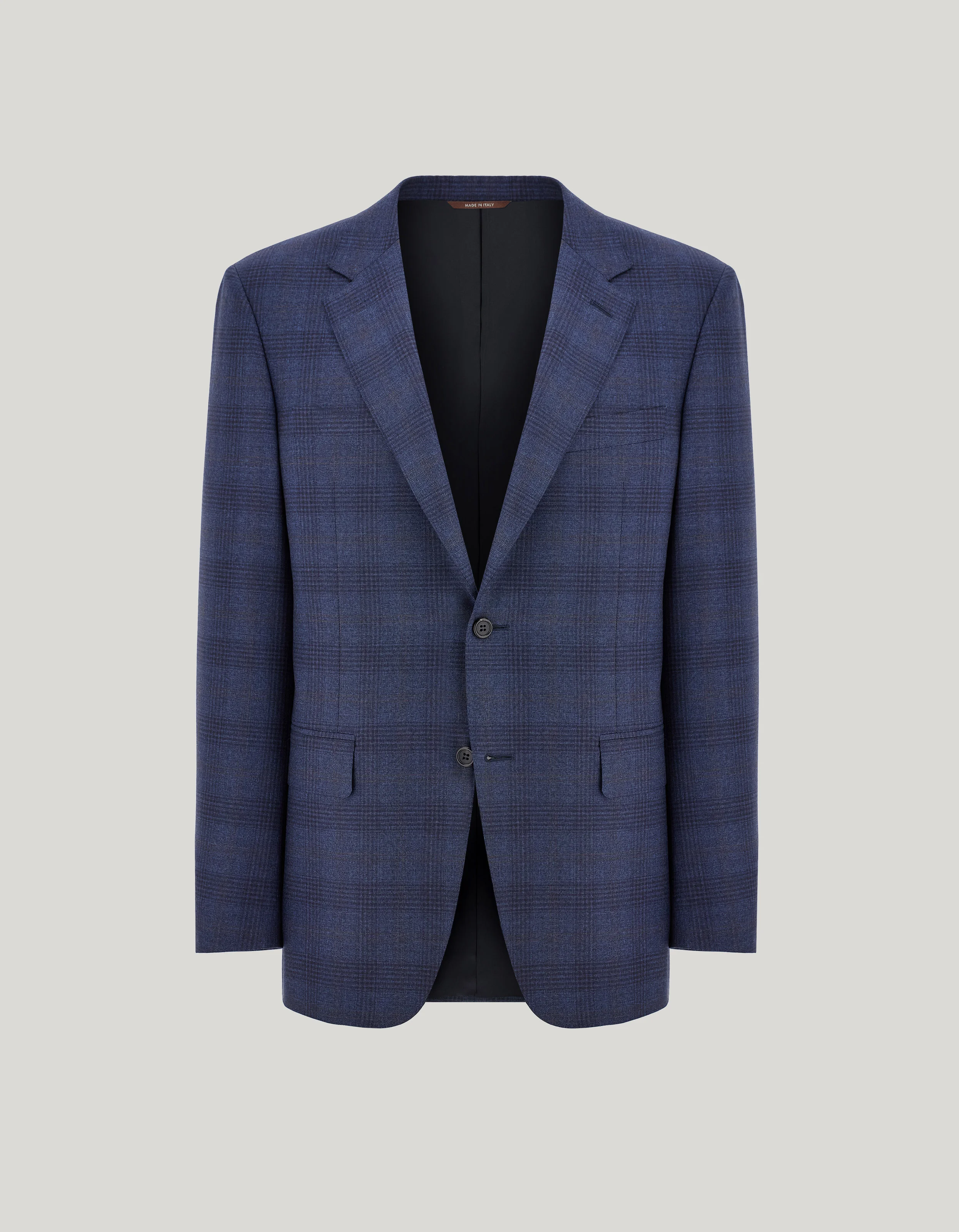 BLUE AND SAND WOOL OVERCHECK REGULAR-FIT JACKET - 1