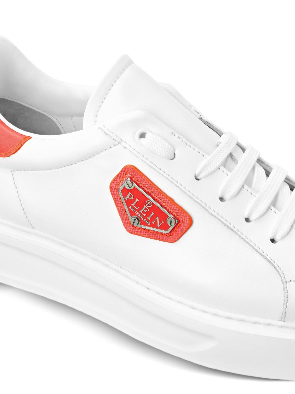 logo-plaque leather sneakers - 4