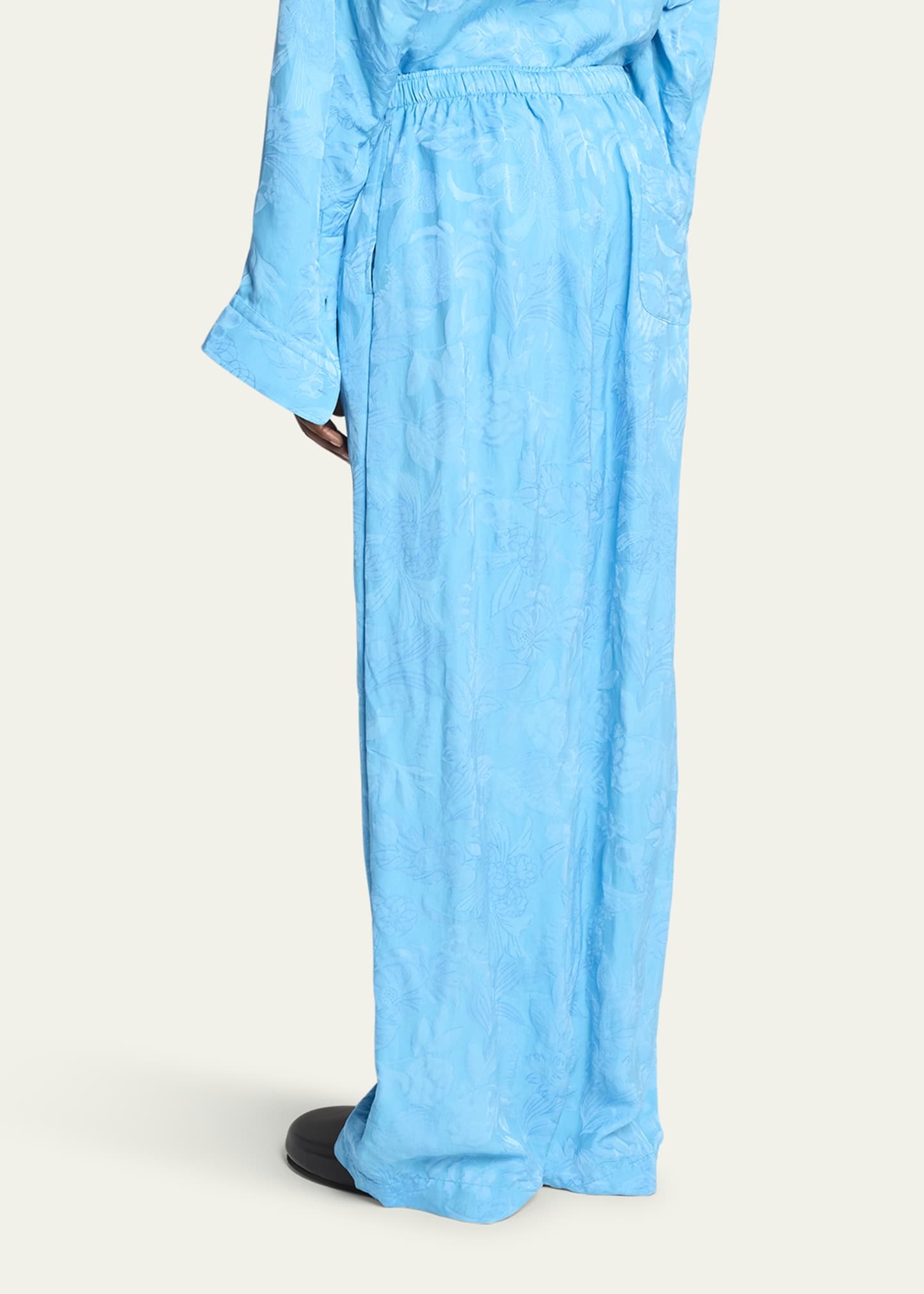 Floral Satin Jacquard Wide-Leg Pajama Pants - 3