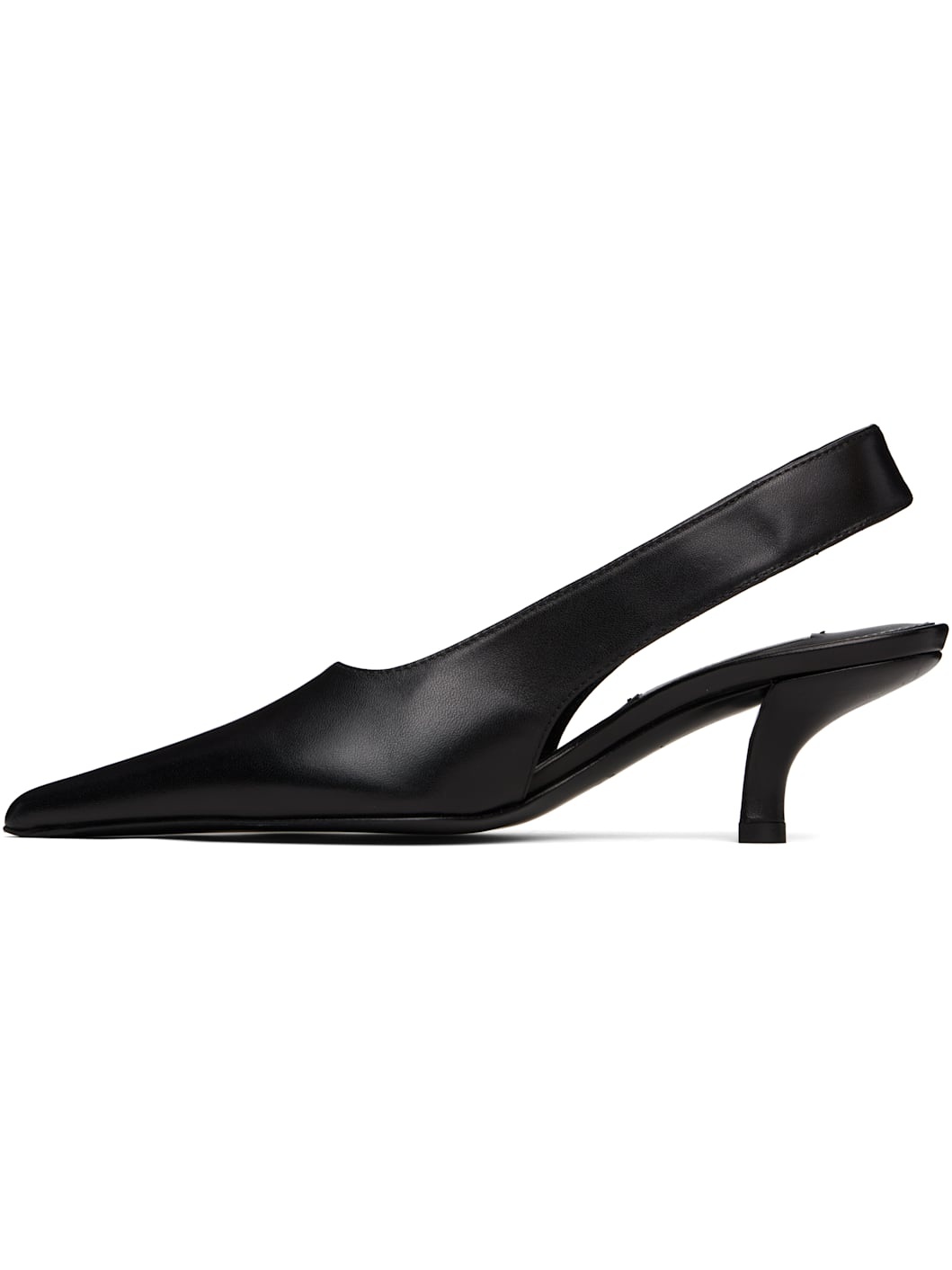 Black Classic Leather Slingback Heels - 3