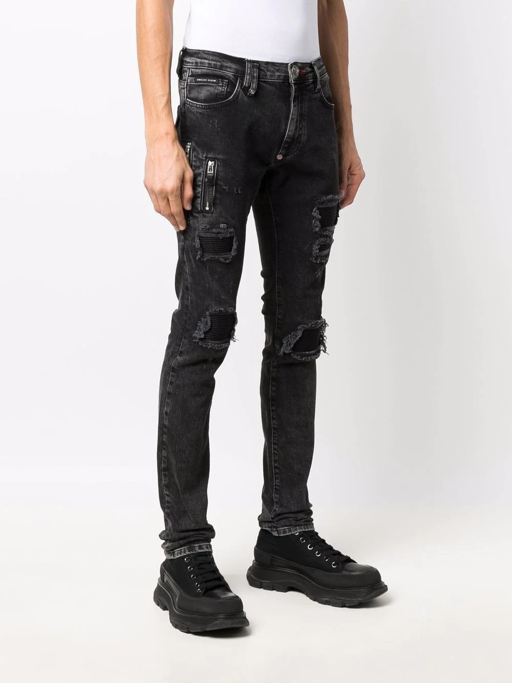 Biker Destroyed low-rise slim-cut jeans - 3