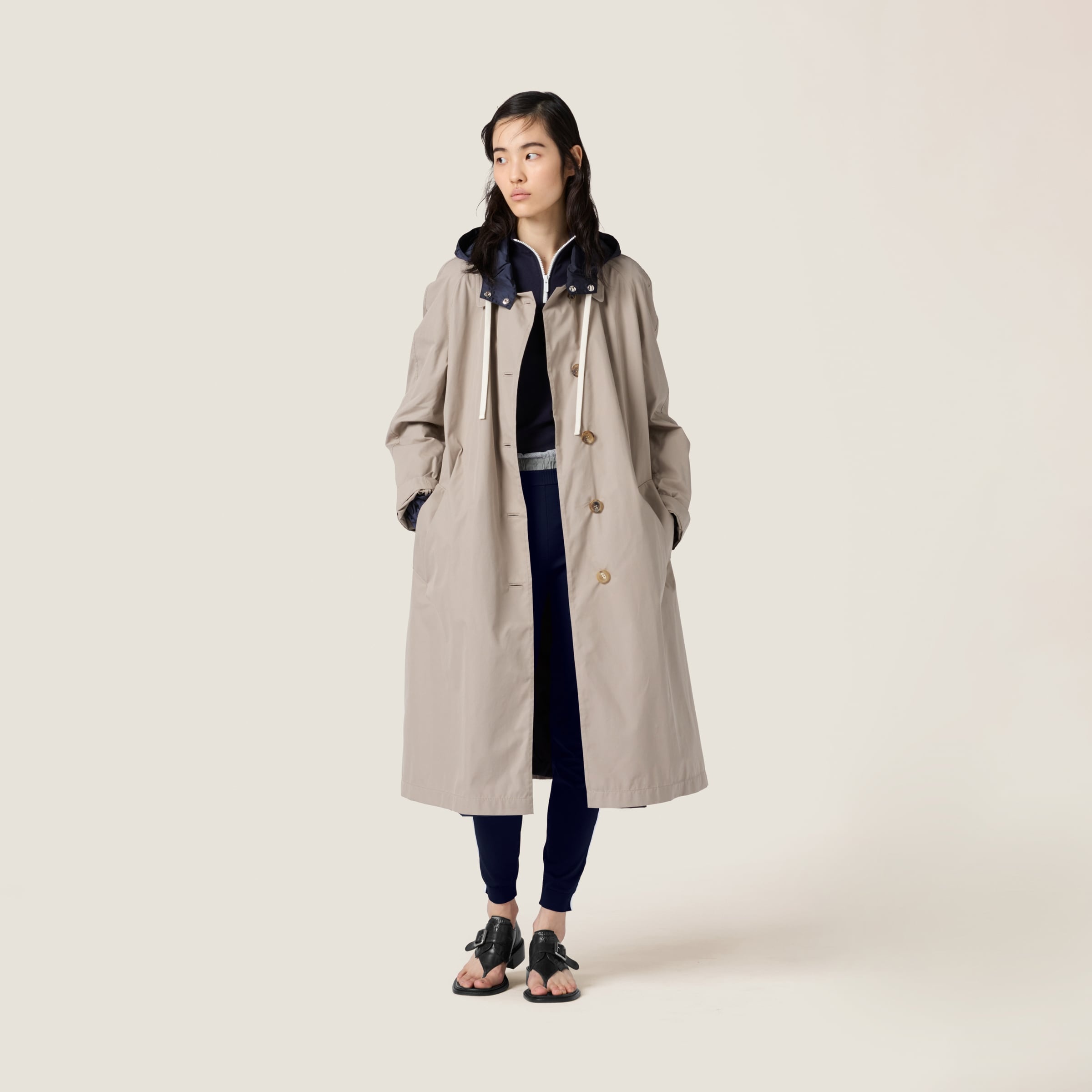 Reversible single-breasted Panama cotton and technical Pongé coat - 2