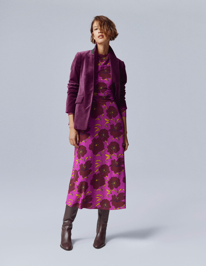 Ruched Jersey Midi Dress-Regal Purple, Peony Bloom 7