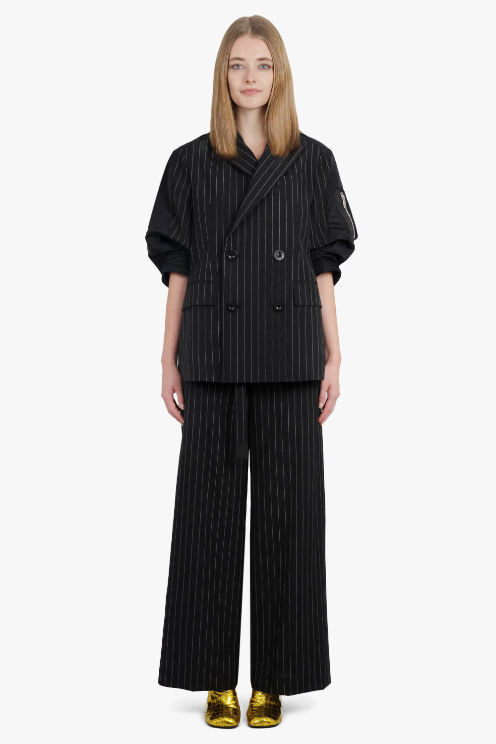 HIGH WAISTED STRAIGHT LEG STRIPE PANT | BLACK/WHITE - 4