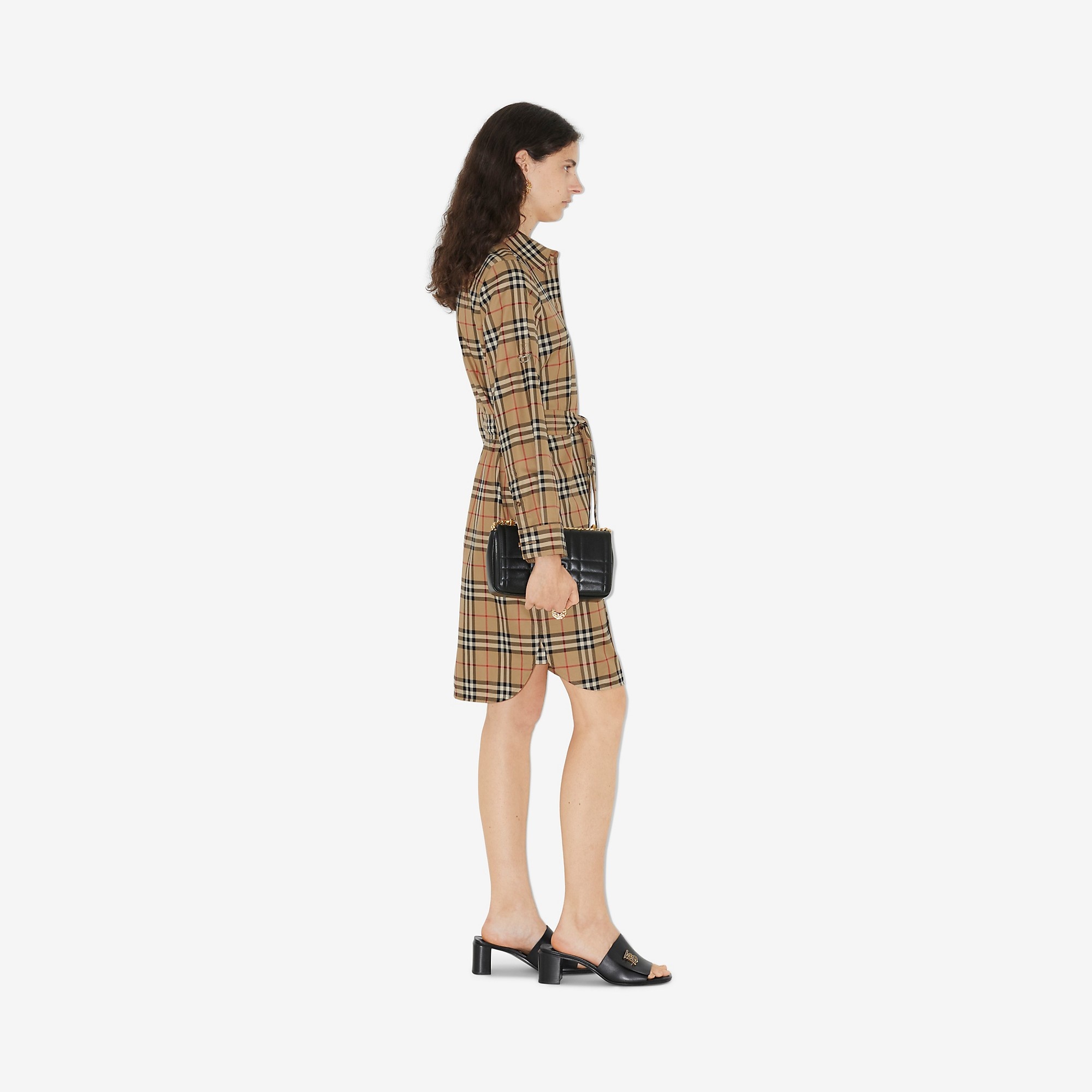 Vintage Check Cotton Tie-waist Shirt Dress - 3