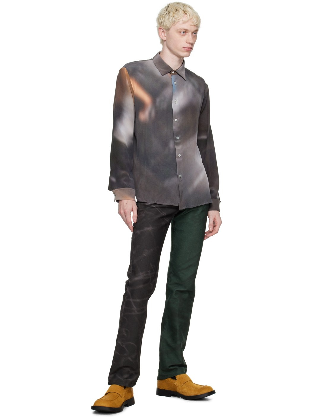 Green & Black Paneled Jeans - 4