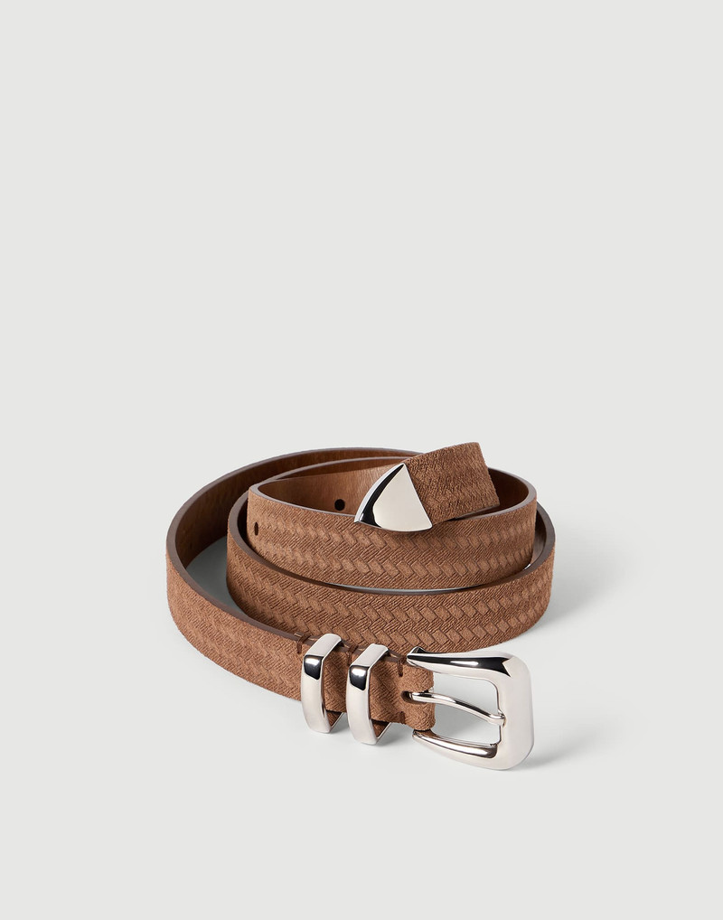 Brunello Cucinelli Reversed calfskin belt with chevron design outlook
