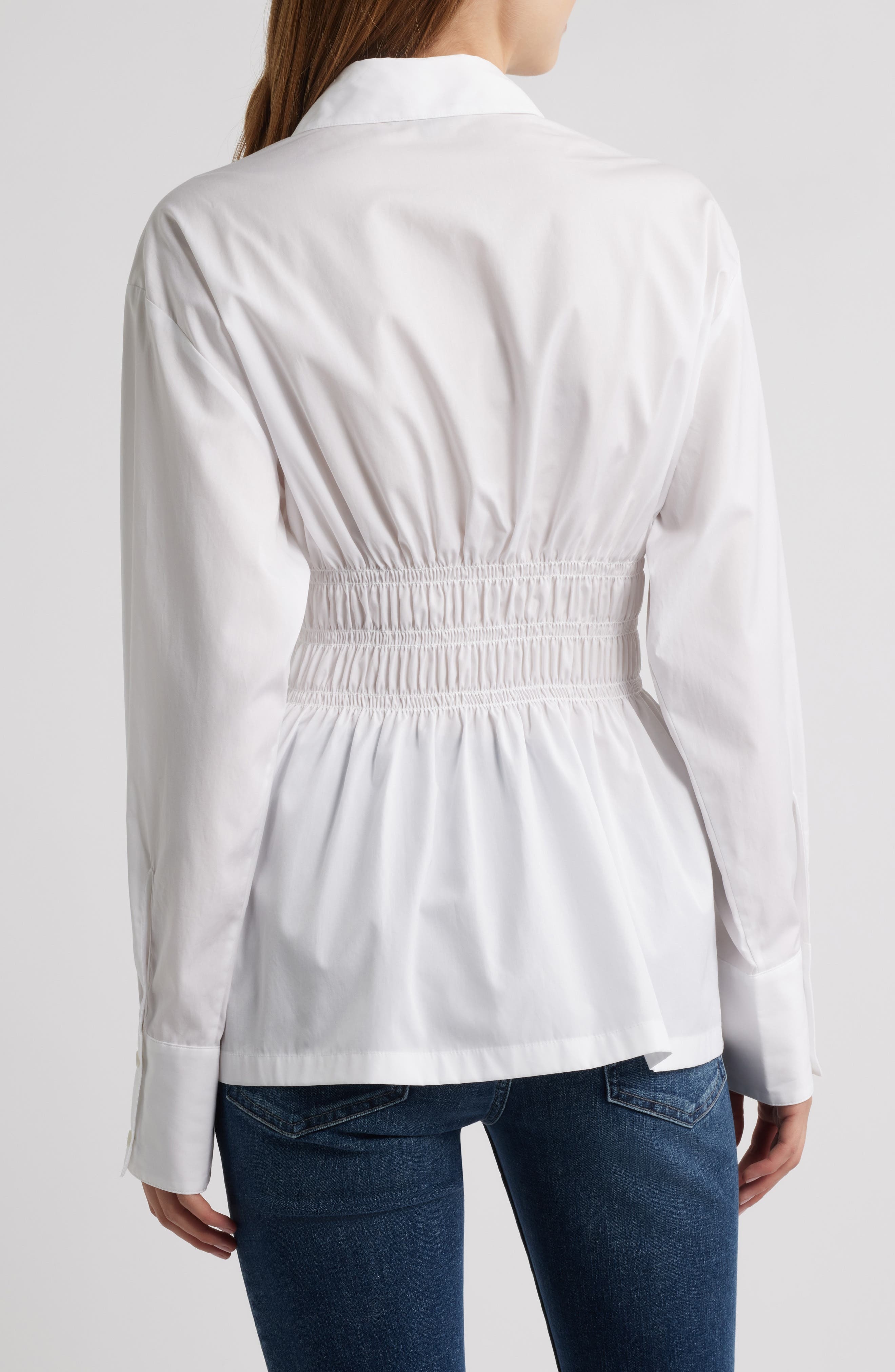 rag & bone Blythe Cotton Smocked Waist Peplum Button-Up Shirt in White at Nordstrom - 2