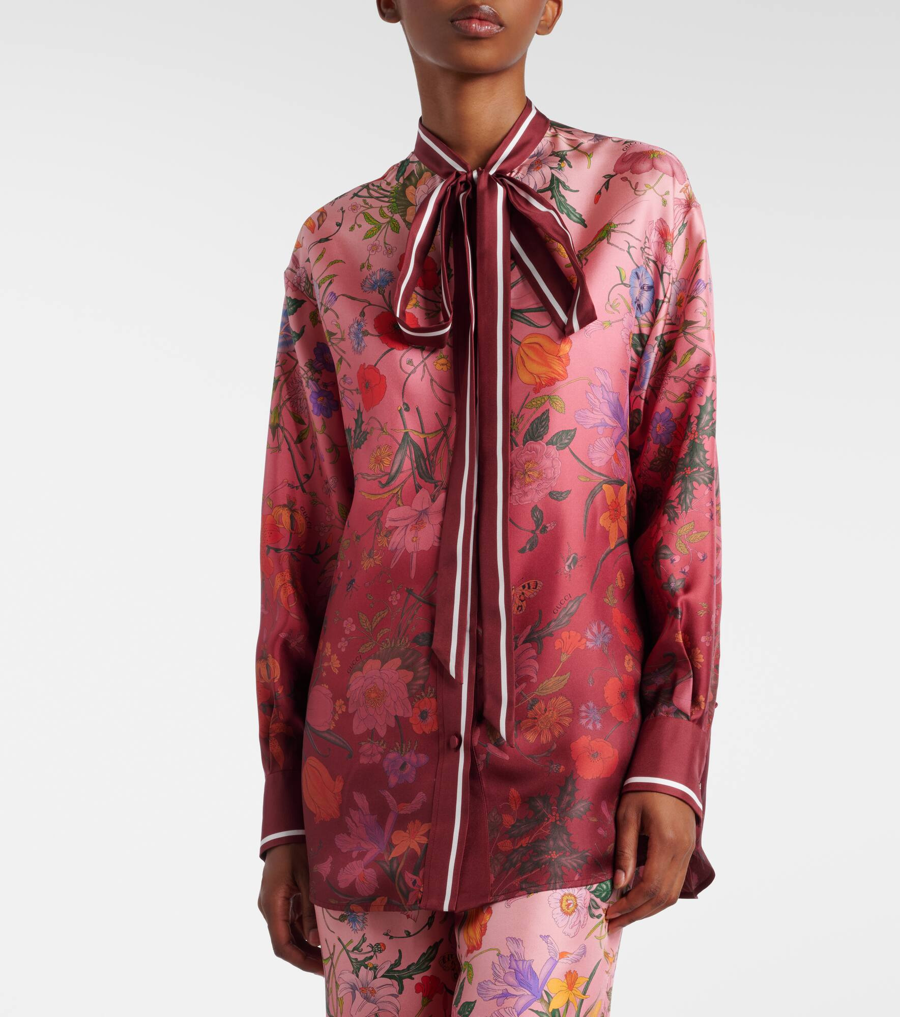 Floral tie-neck silk shirt - 6