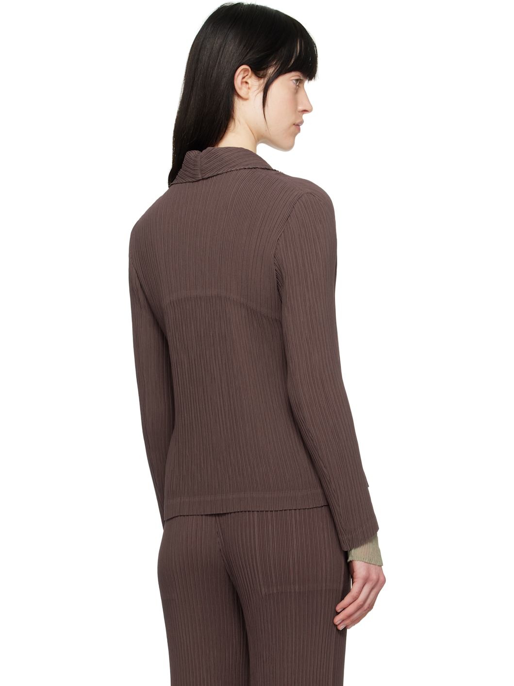 Brown February Hatching Pleats Blazer - 3