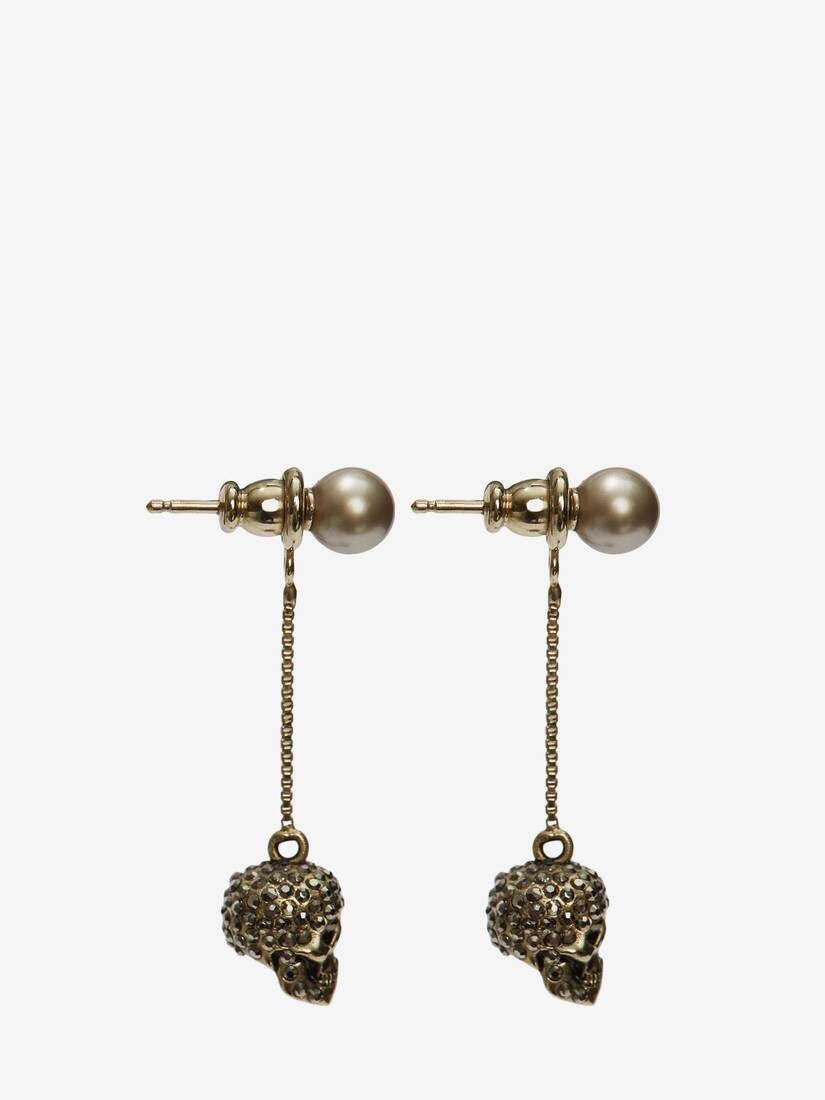 Pave Skull Chain Earrings in Gold - 2