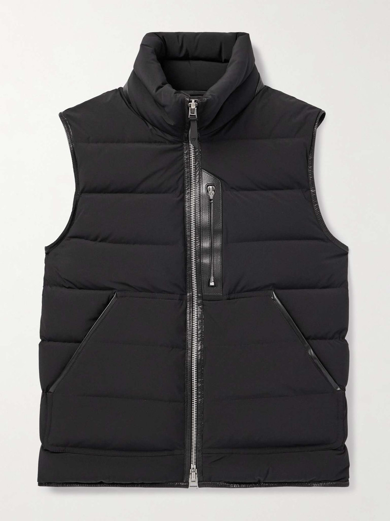 Slim-Fit Full-Grain Leather-Trimmed Quilted Stretch-Shell Down Gilet 1