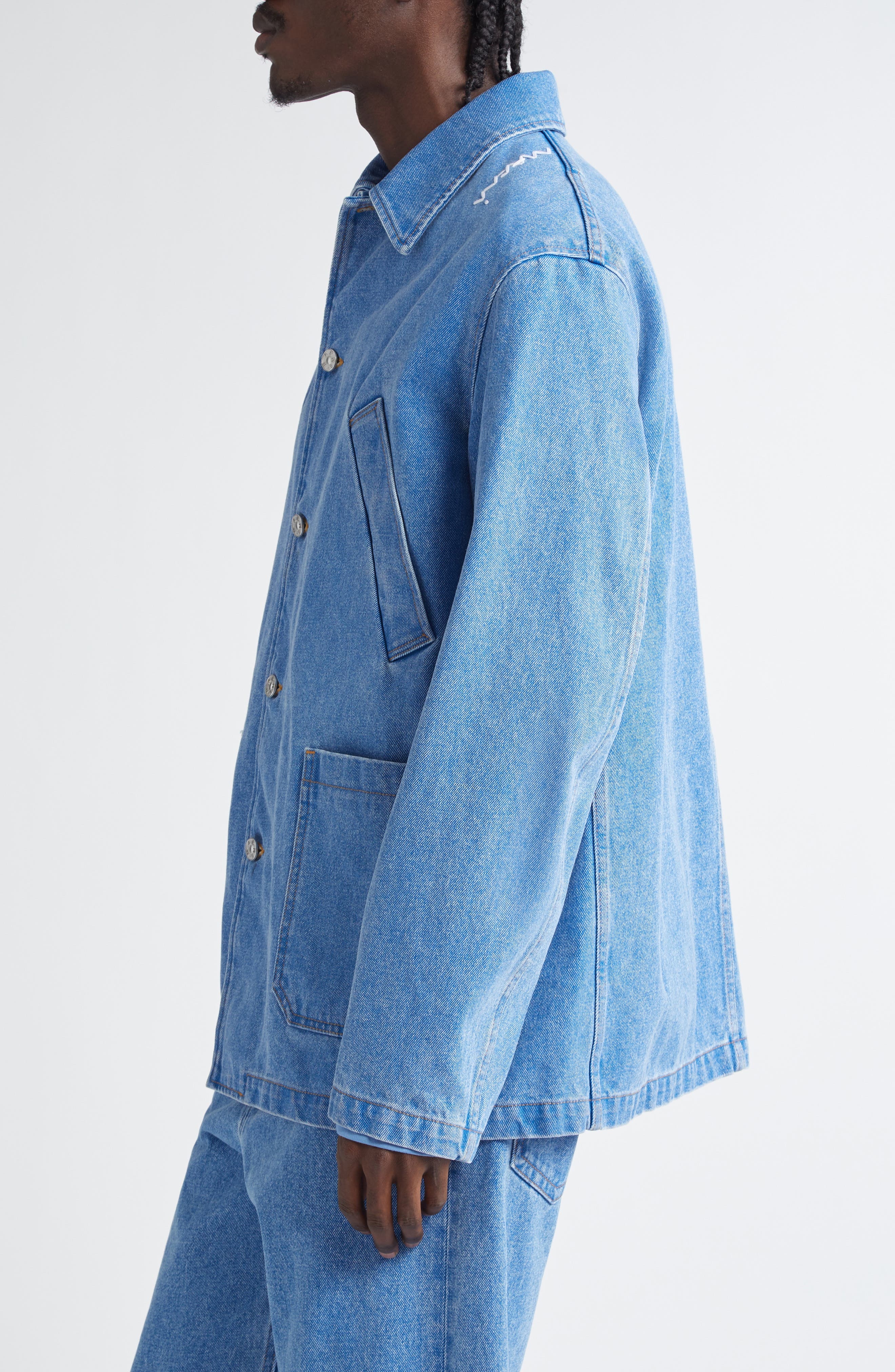 Marni Logo Embroidered Denim Chore Jacket in Cobalt at Nordstrom - 4