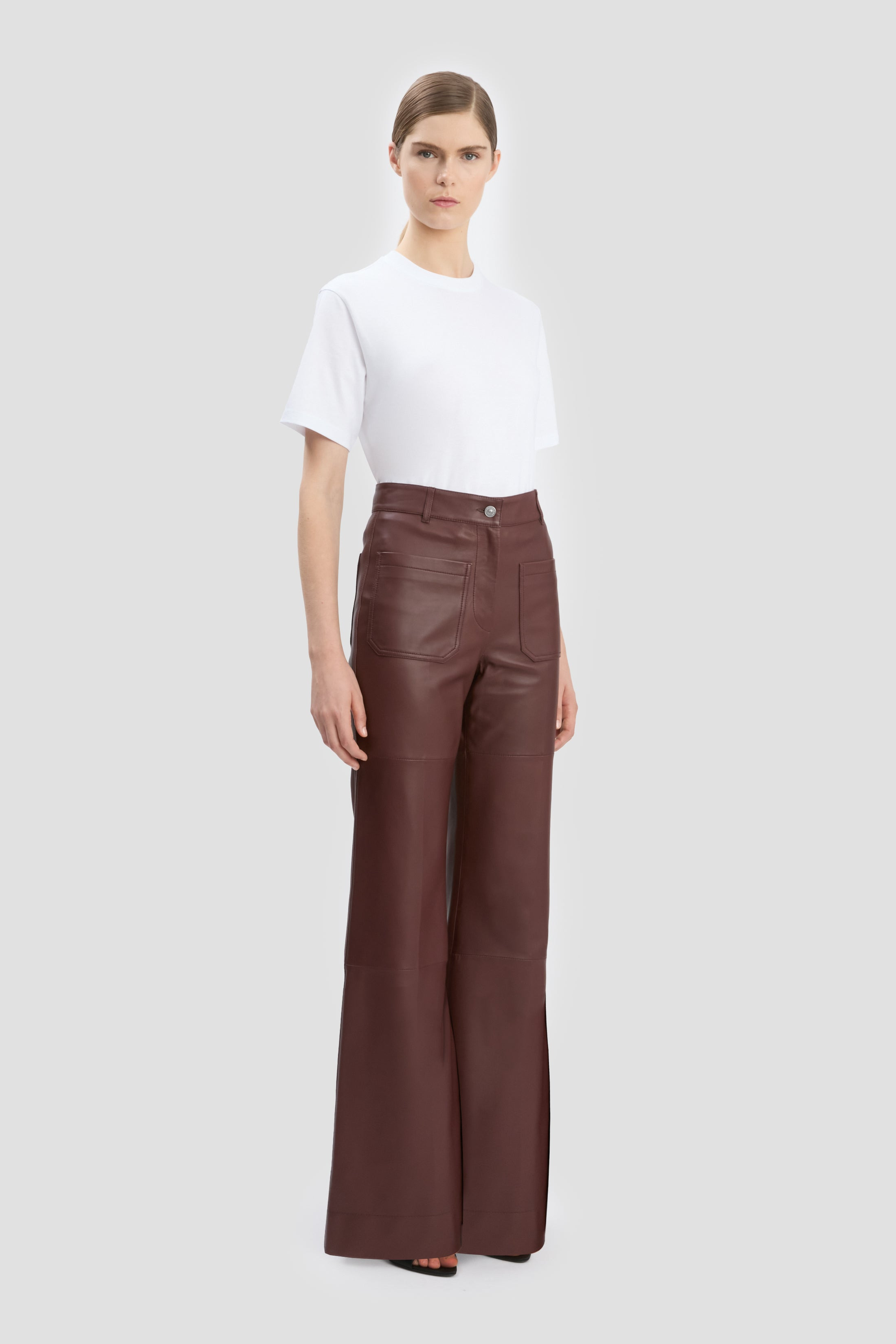 Leather Alina Trouser In Soft Burgundy Leather - 3