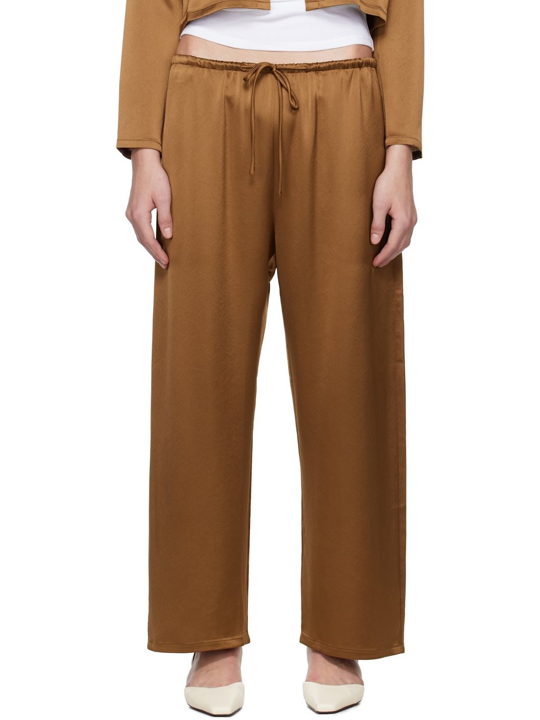 Brown Barb Crop Drawstring Lounge Pants - 1