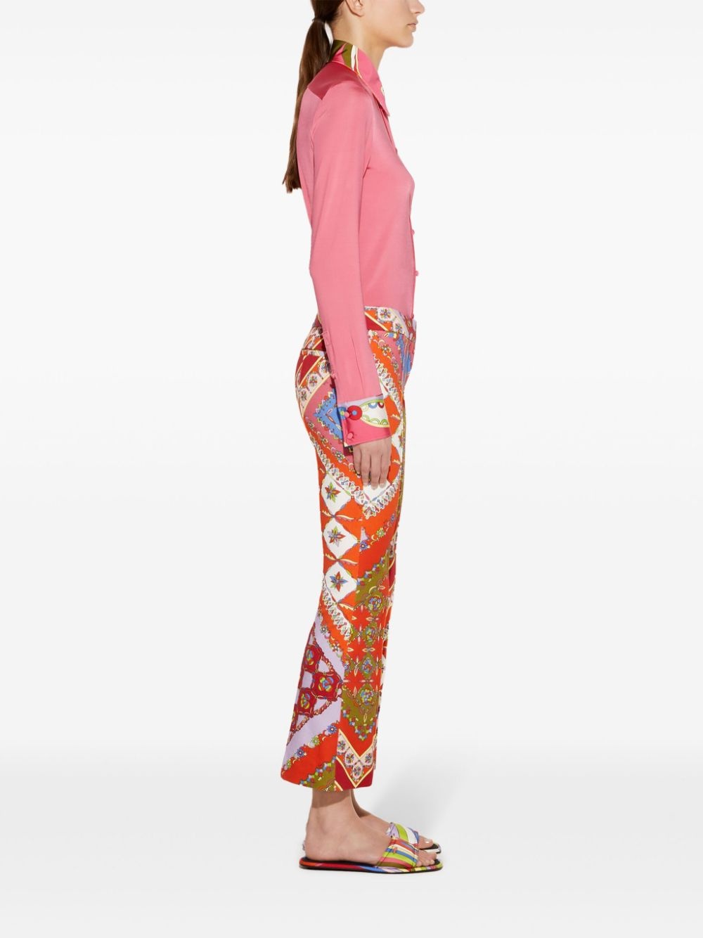 festa-print flared trousers - 3
