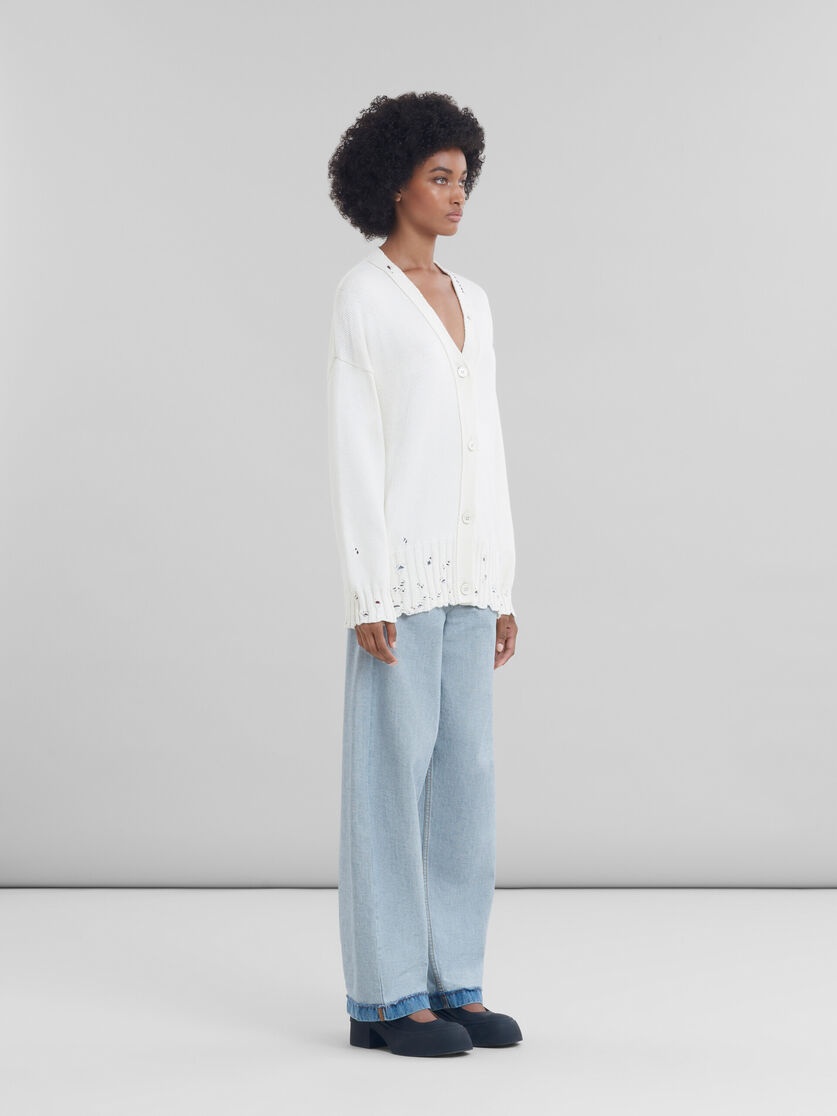 WHITE DISHEVELLED COTTON CARDIGAN WITH MARNI MENDING LOGO - 5