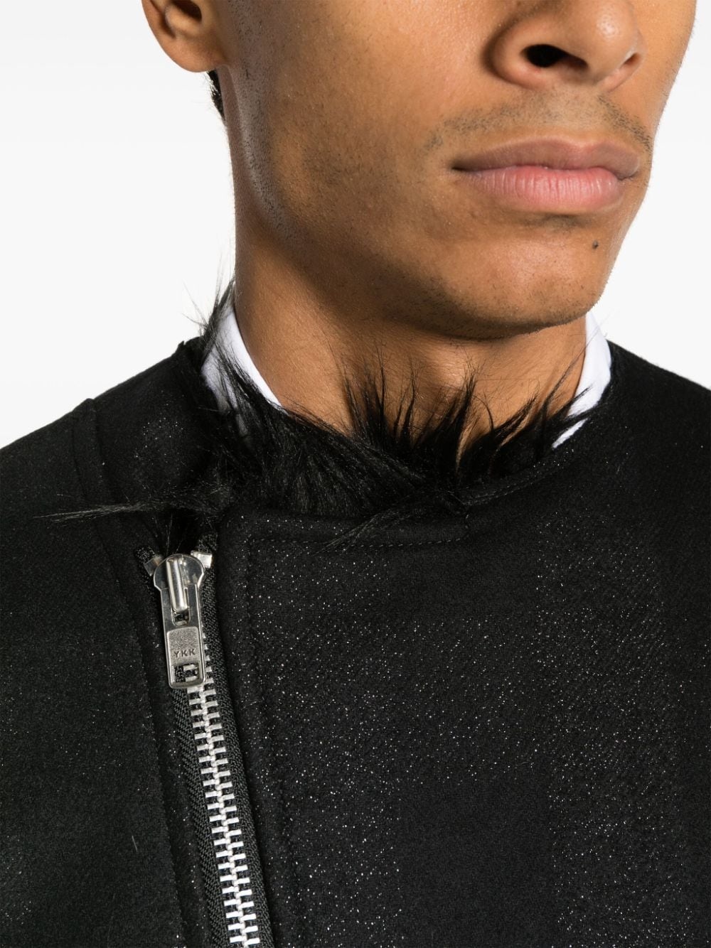 checked metallic-effect biker jacket - 5