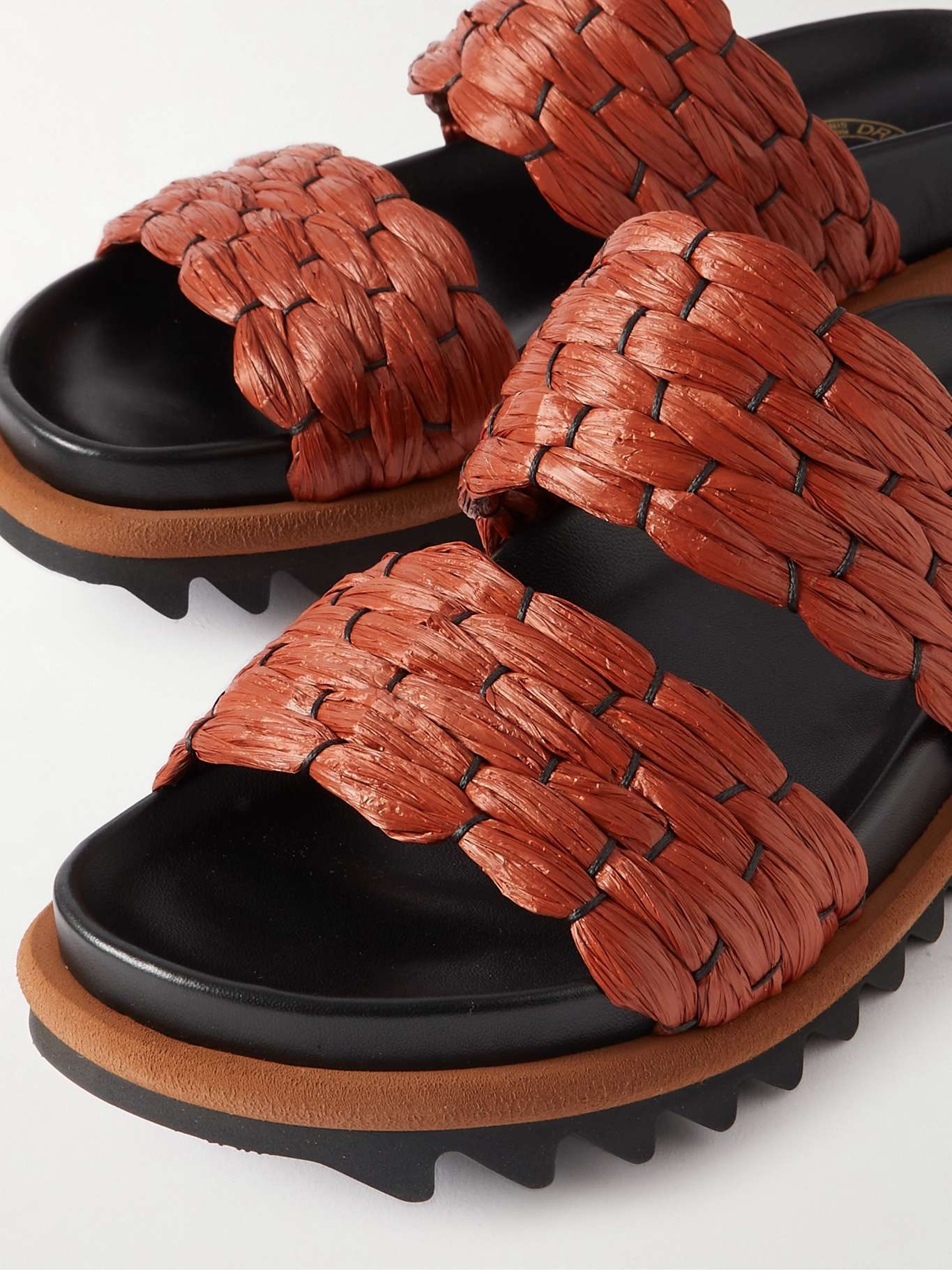 Leather-trimmed raffia sandals - 4