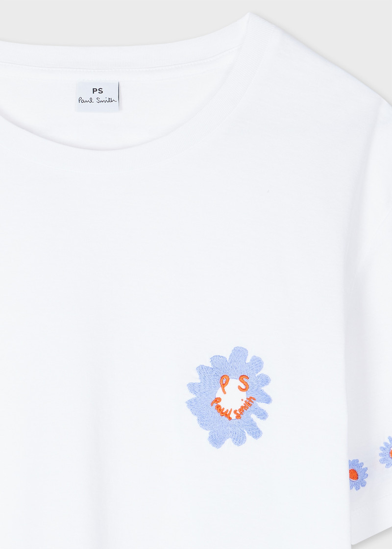 Paul Smith Women's White 'PS Daisy' Embroidery T-Shirt outlook