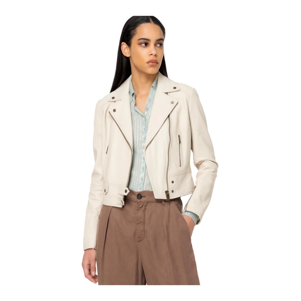 ジャケット PINKO Women Leather Jackets 104834A2BRCI8 Beige PINKO BEIGE LEATHER BIKER JACKET WITH METAL DETAILS | miinto