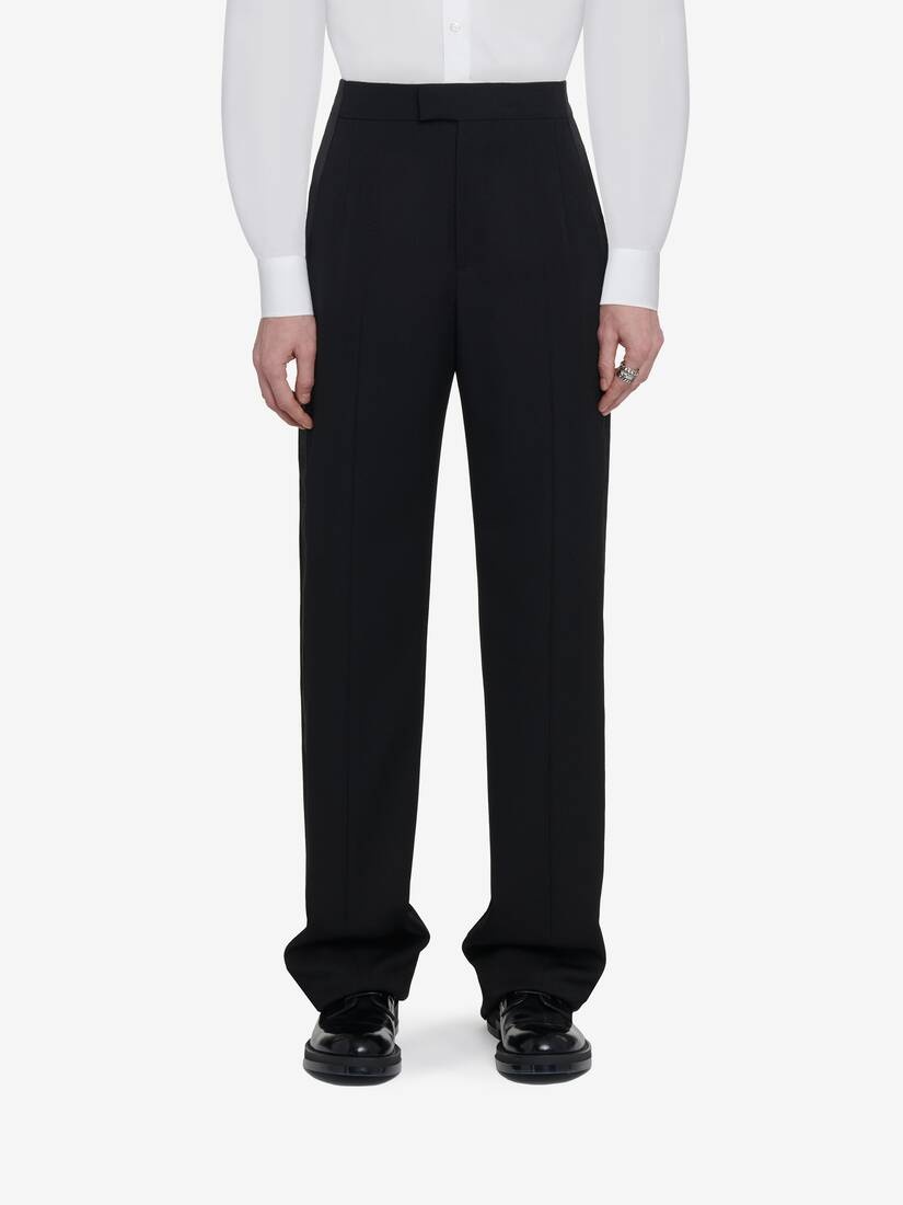 Men's Wide Leg Tuxedo Trousers in Black - 5