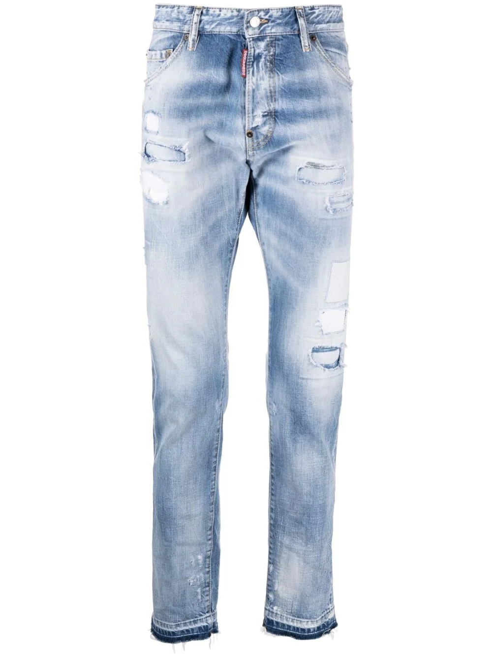 logo-patch distressed washed jeans - 1