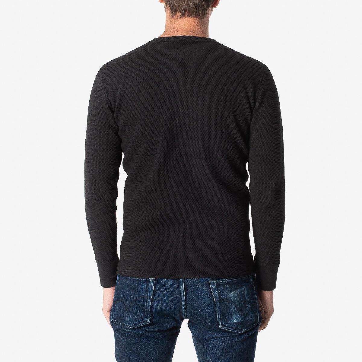 IHTL-1700-BLK Cotton Knit Crew Neck Long Sleeved Thermal Sweater - Black - 3