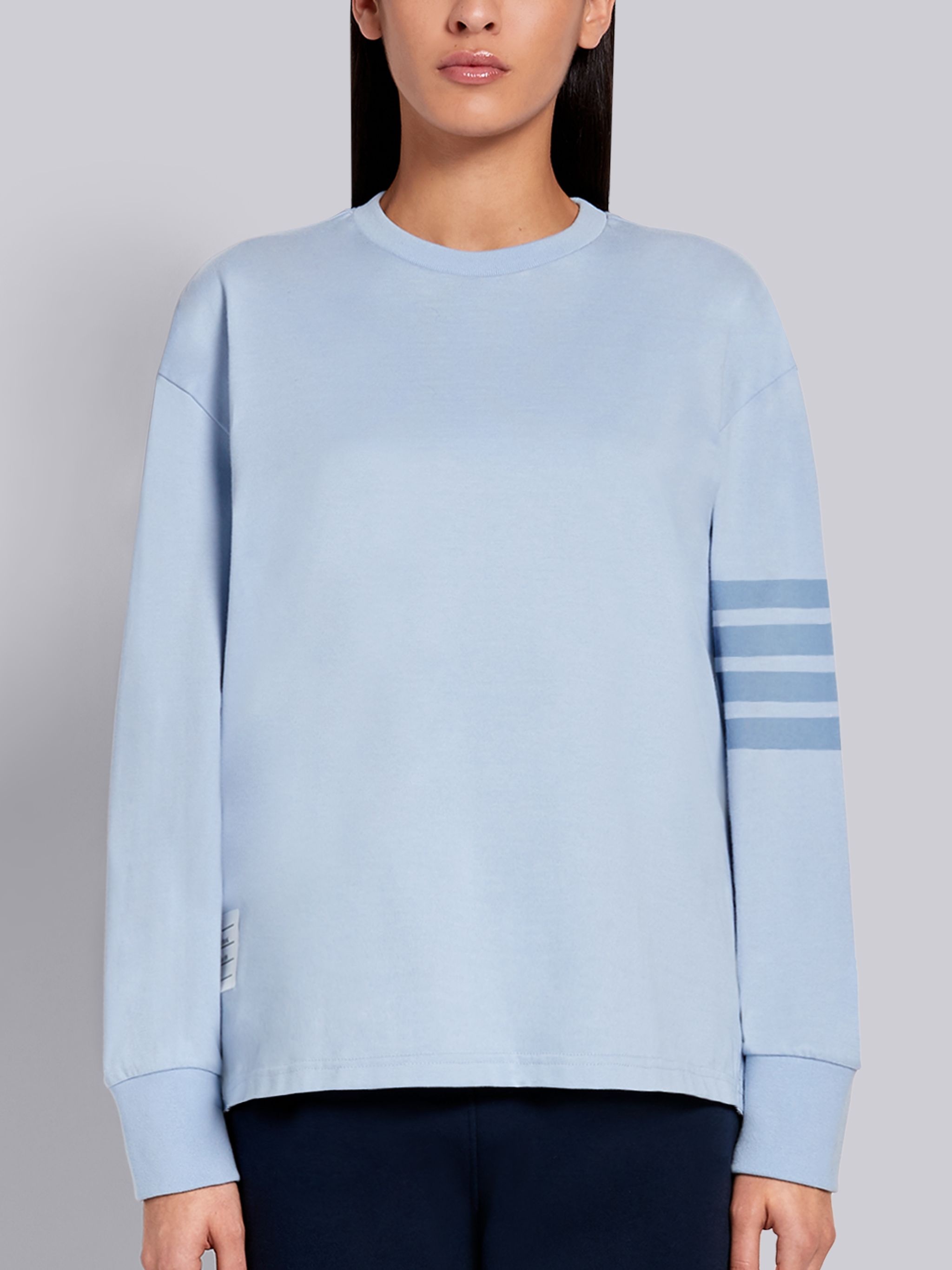 Light Blue Cotton Jersey Long Sleeve Tonal 4-Bar Rugby T-shirt - 1