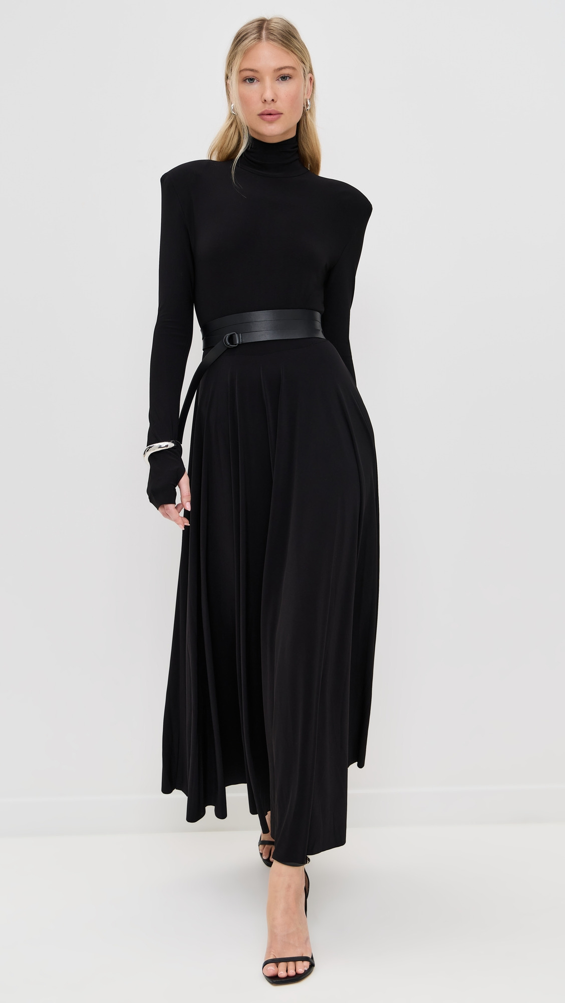 Shoulder Pad Turtle Flared Dress - 4