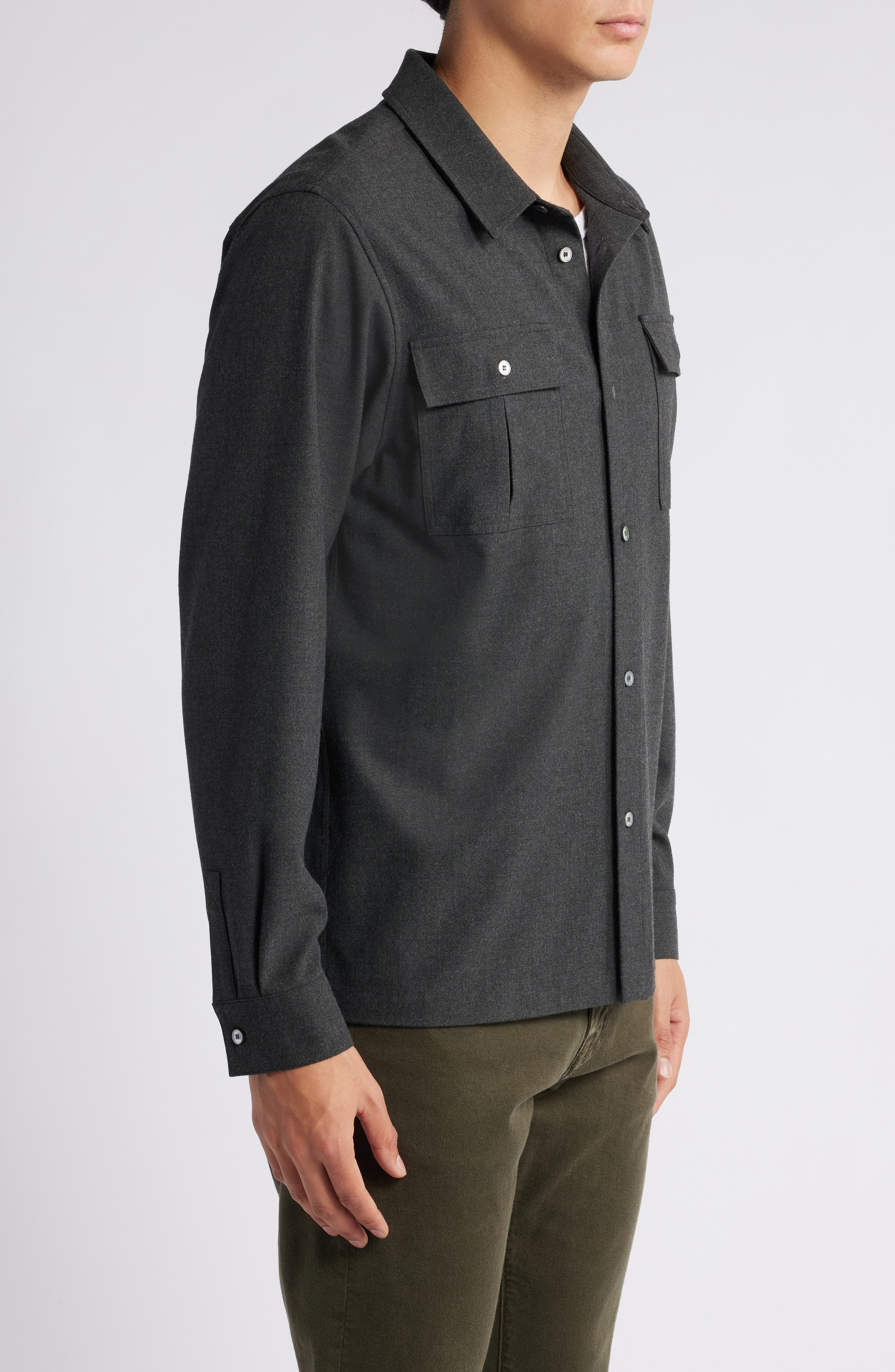 FRAME Classic Stretch Flannel Button-Up Shirt in Grey Melange at Nordstrom - 4