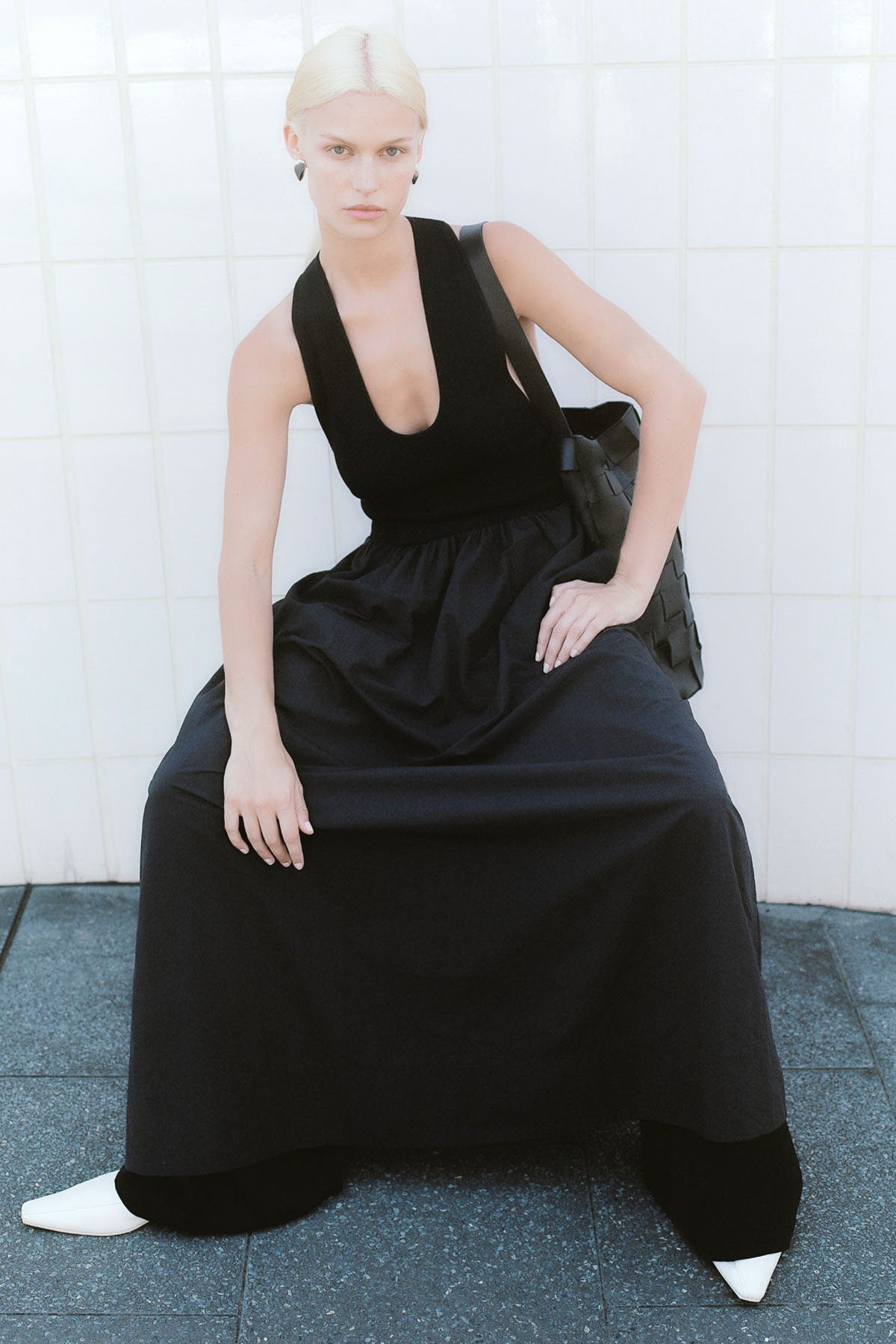 Plunge Neck Dress - Black - 8