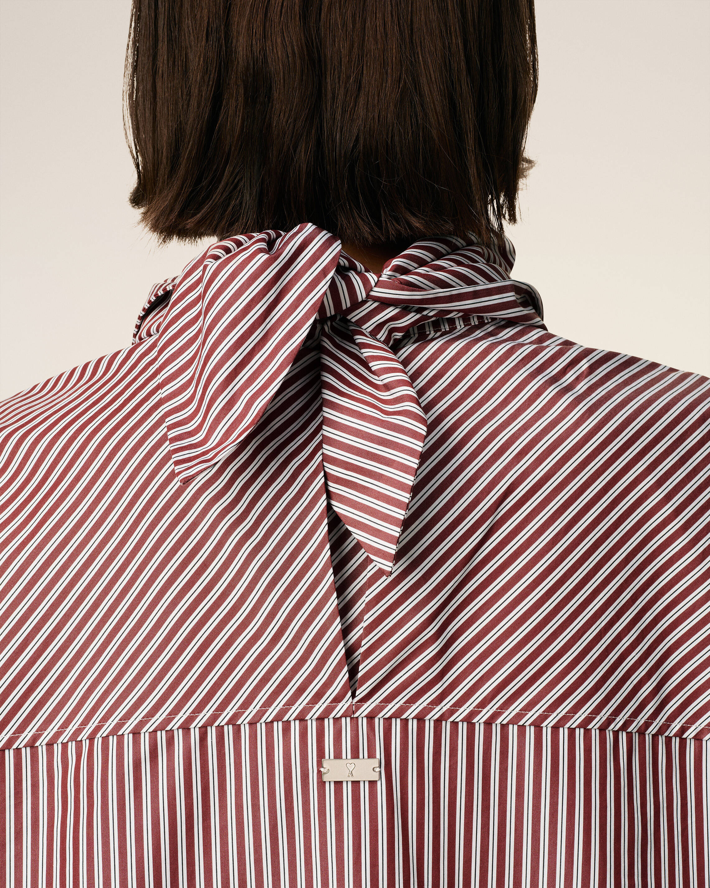 BURGUNDY COTTON LONG SLEEVES STRIPED BANDANA BLOUSE - 4
