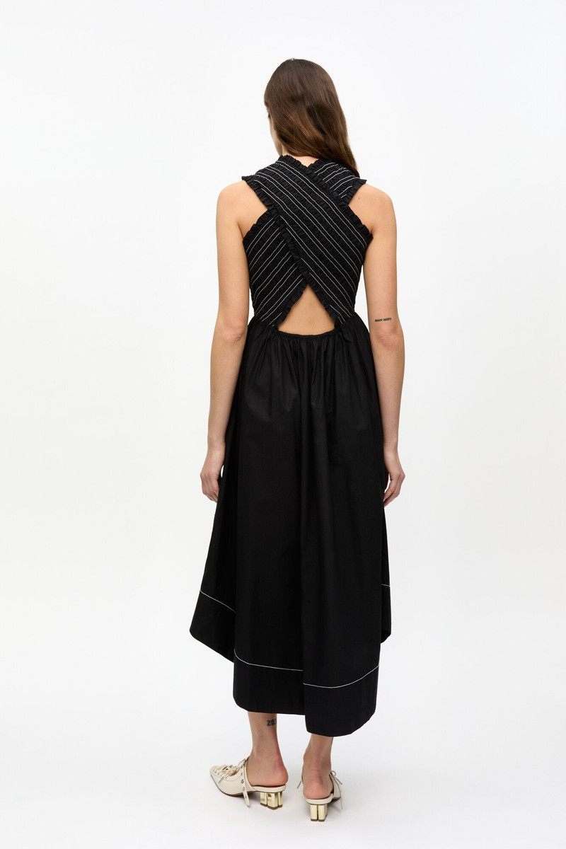BLACK WASHED STRETCH COTTON SMOCK MIDI DRESS 3