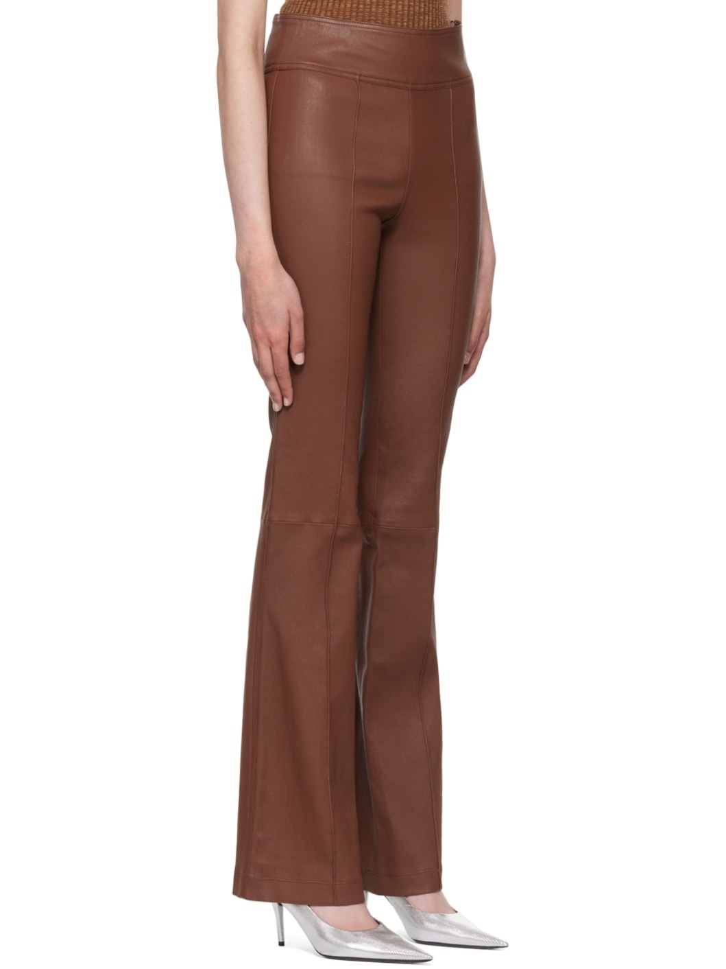 Brown Bootcut Leather Pants - 2