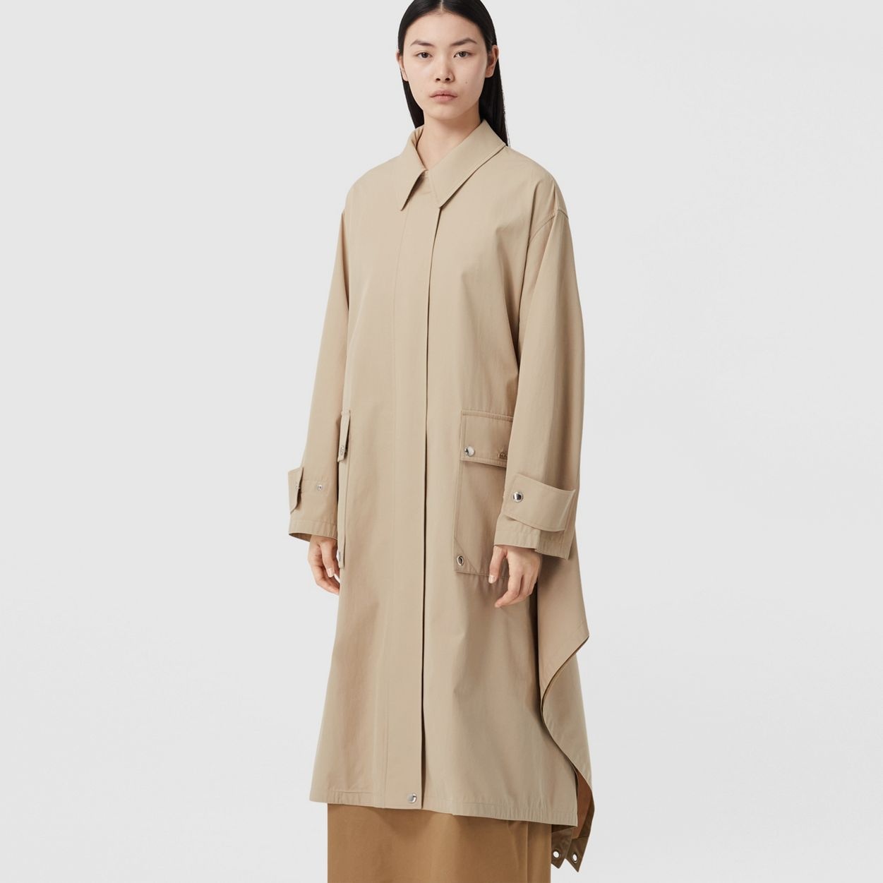 Panel Detail Tropical Gabardine Oversized Car Coat - 7
