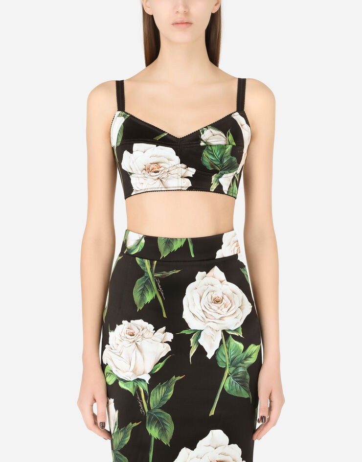 Satin top with white rose print - 2