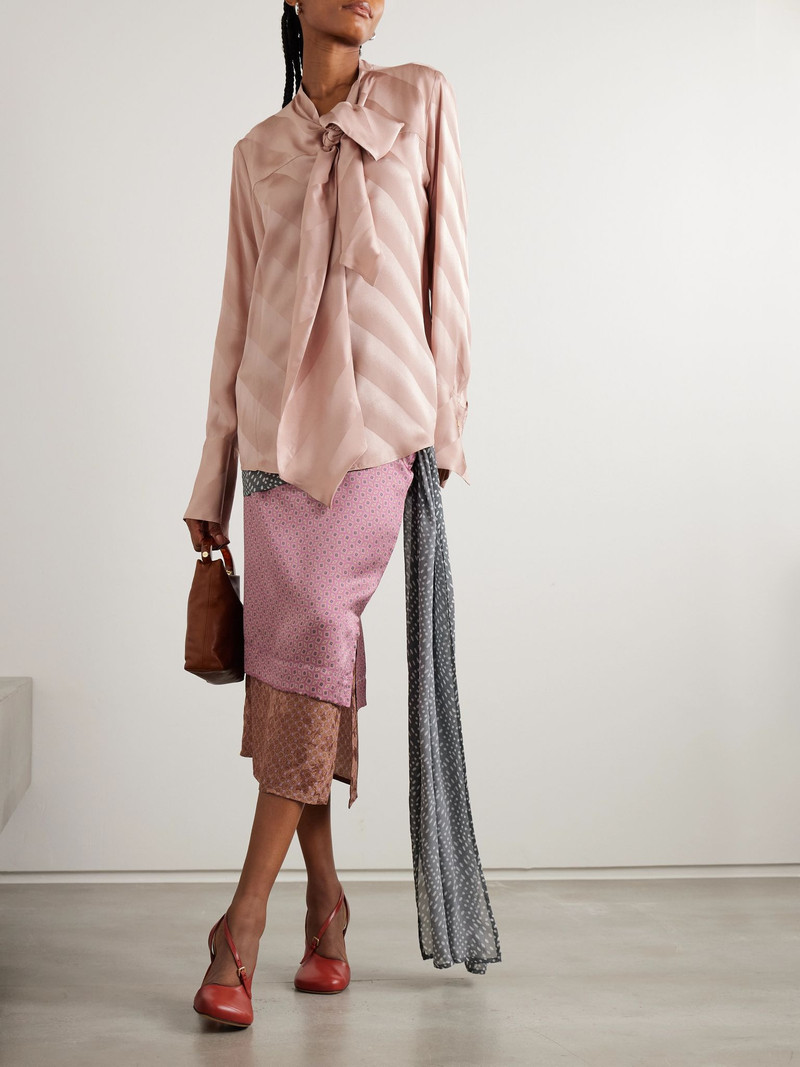 Dries Van Noten Striped silk-satin pussy-blow blouse Pink outlook