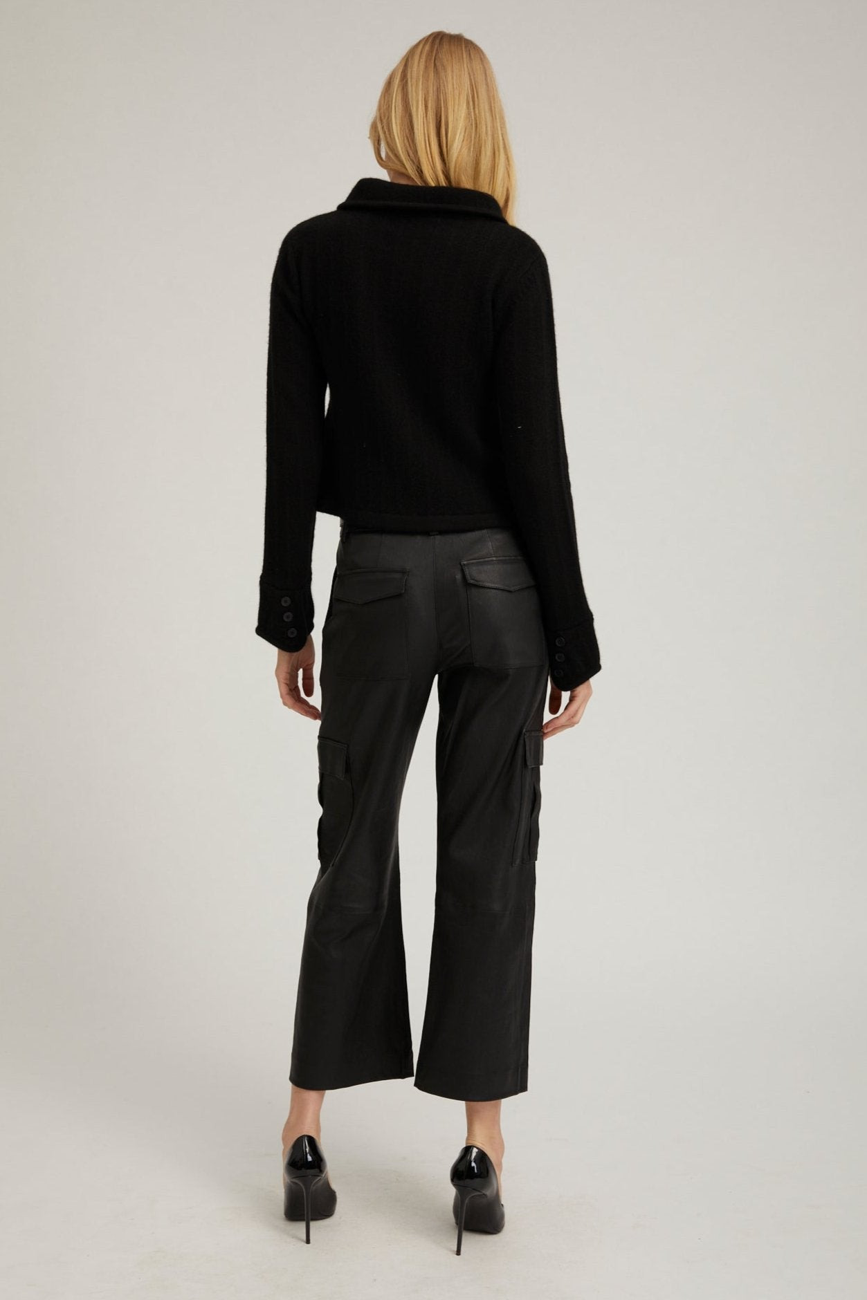 BLACK CASHMERE COLLARED CARDIGAN - 8