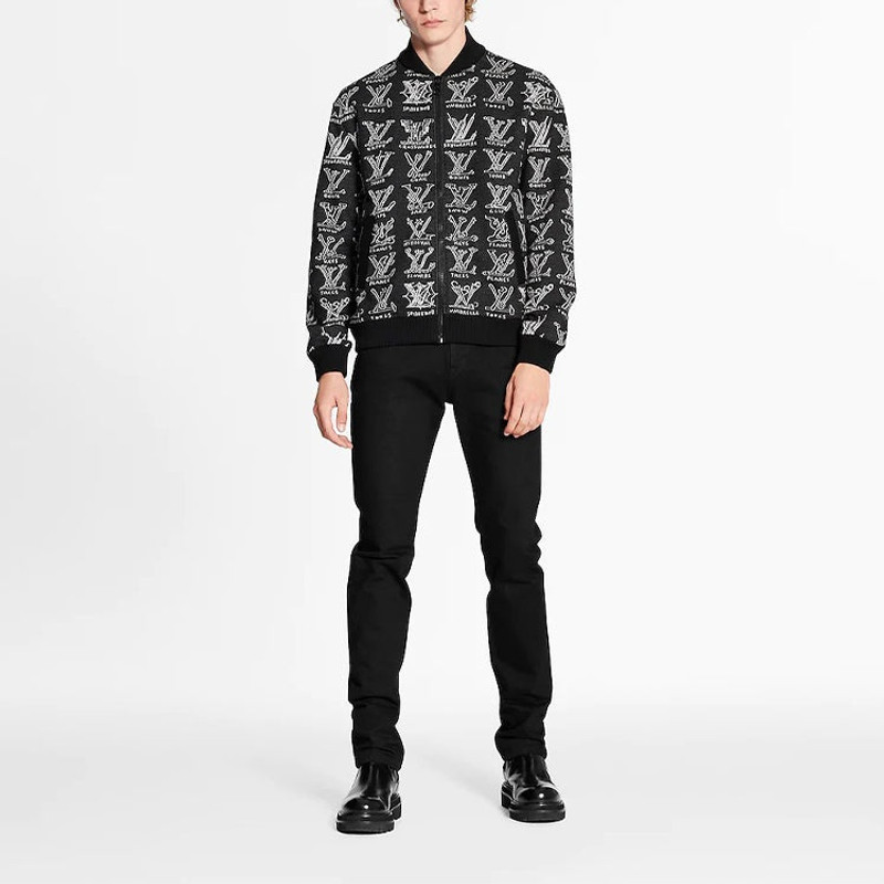 Louis Vuitton LOUIS VUITTON LV Jacquard Zipper Waist Jacket For Men Black 1A8GVC outlook