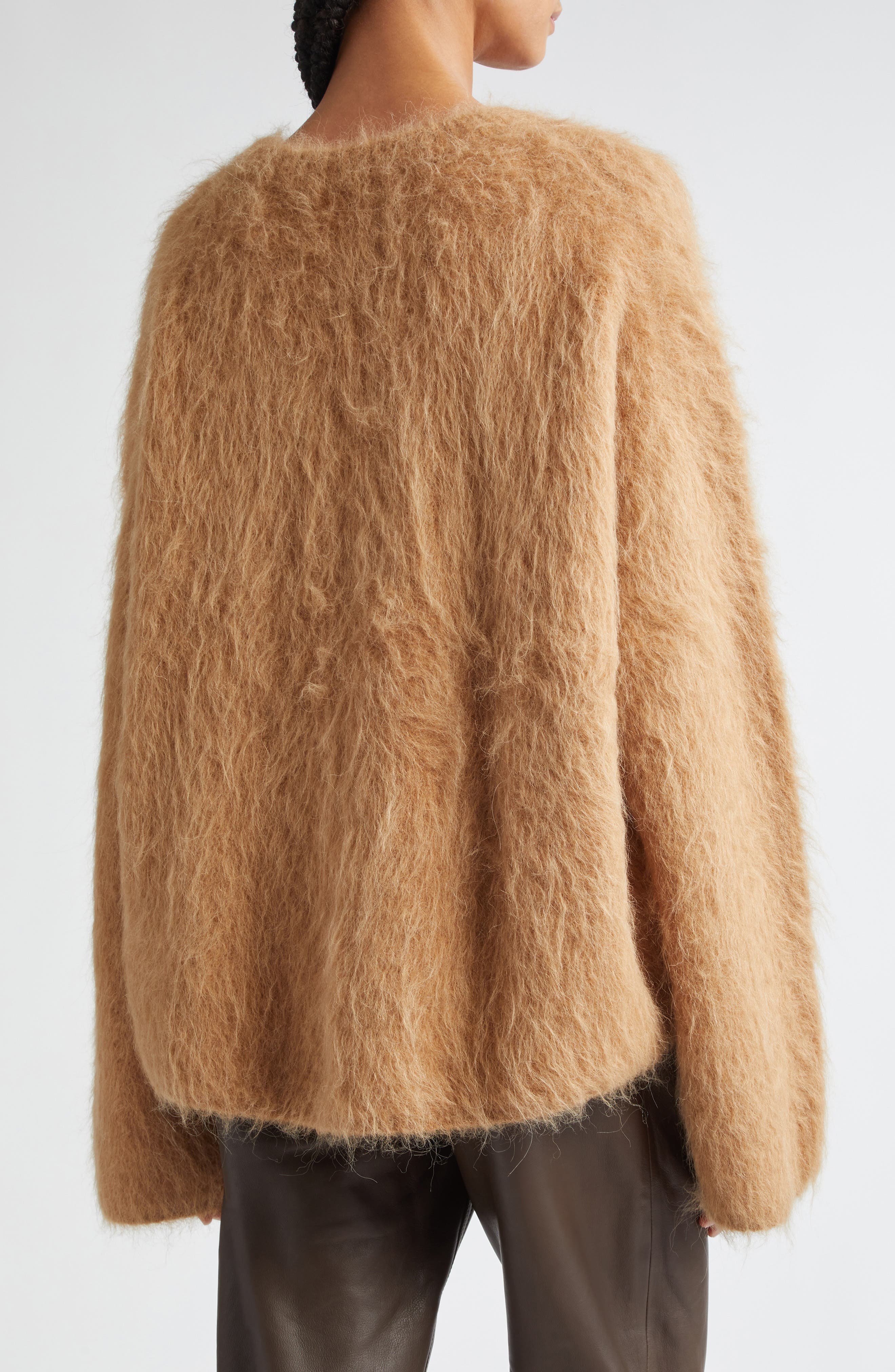 TOTEME Boxy Alpaca Blend Crewneck Sweater in Camel Melange at Nordstrom - 3